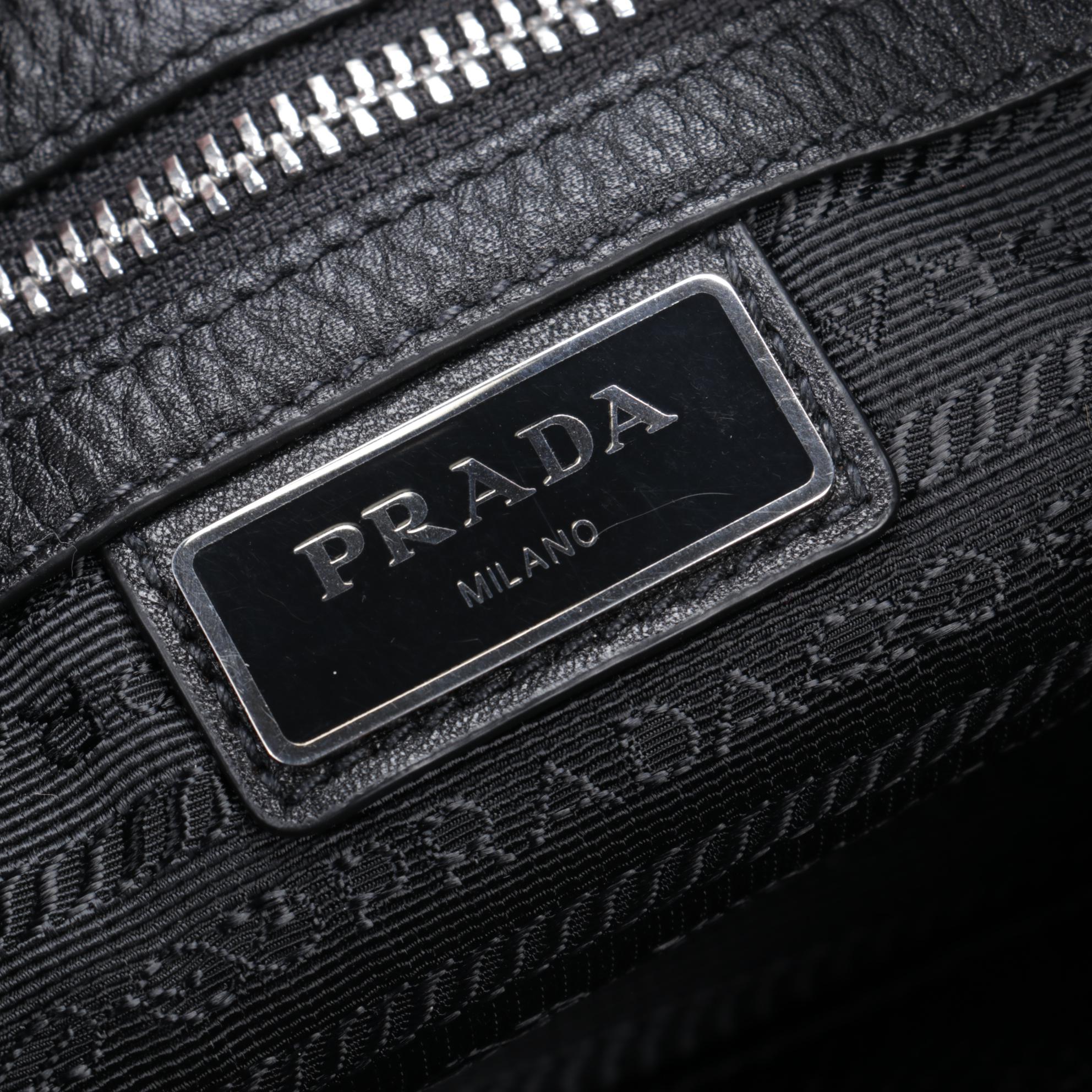 Prada Wristlet Clutch in Black Grained Leather