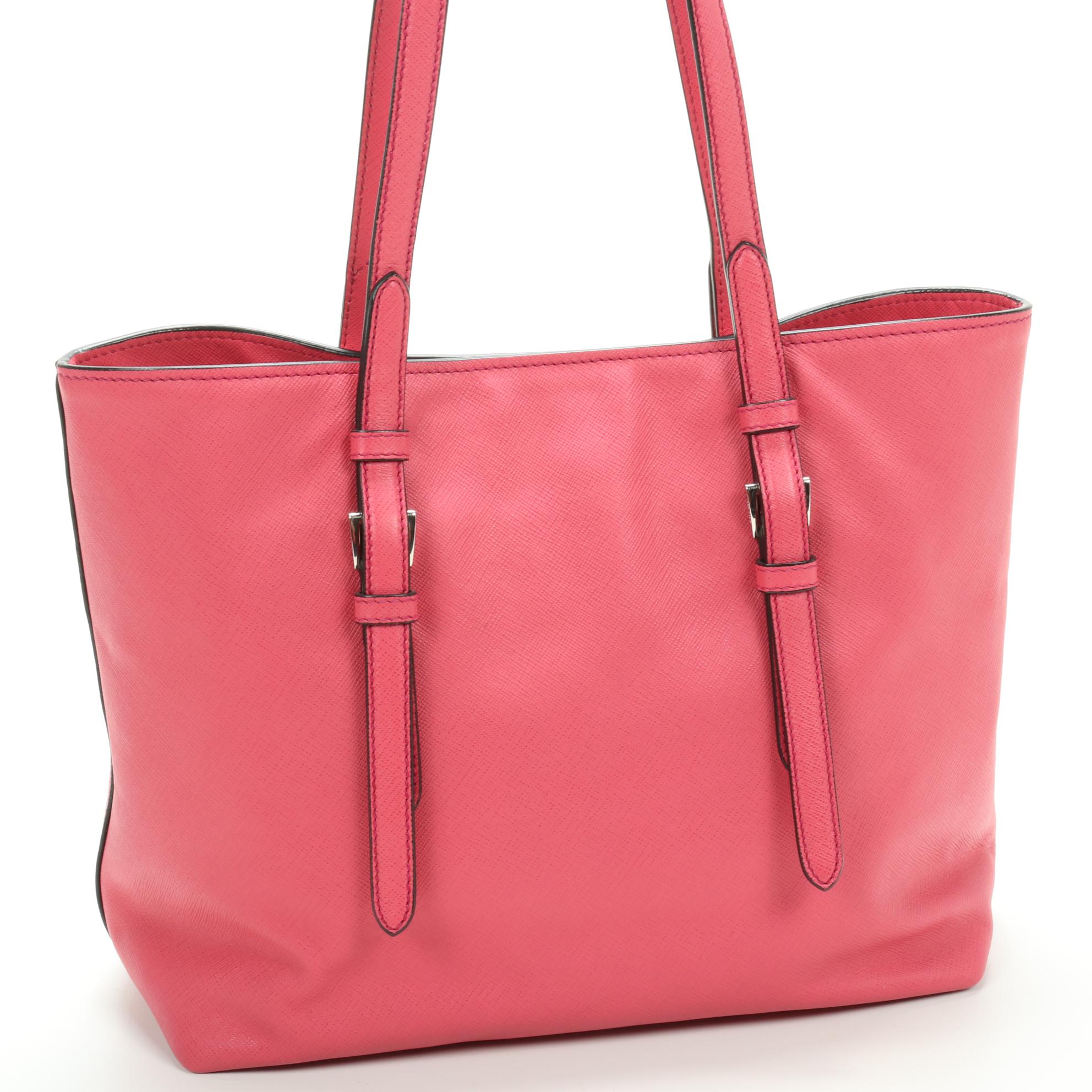 Prada Medium Belted Soft Tote in Pink Saffiano Leather