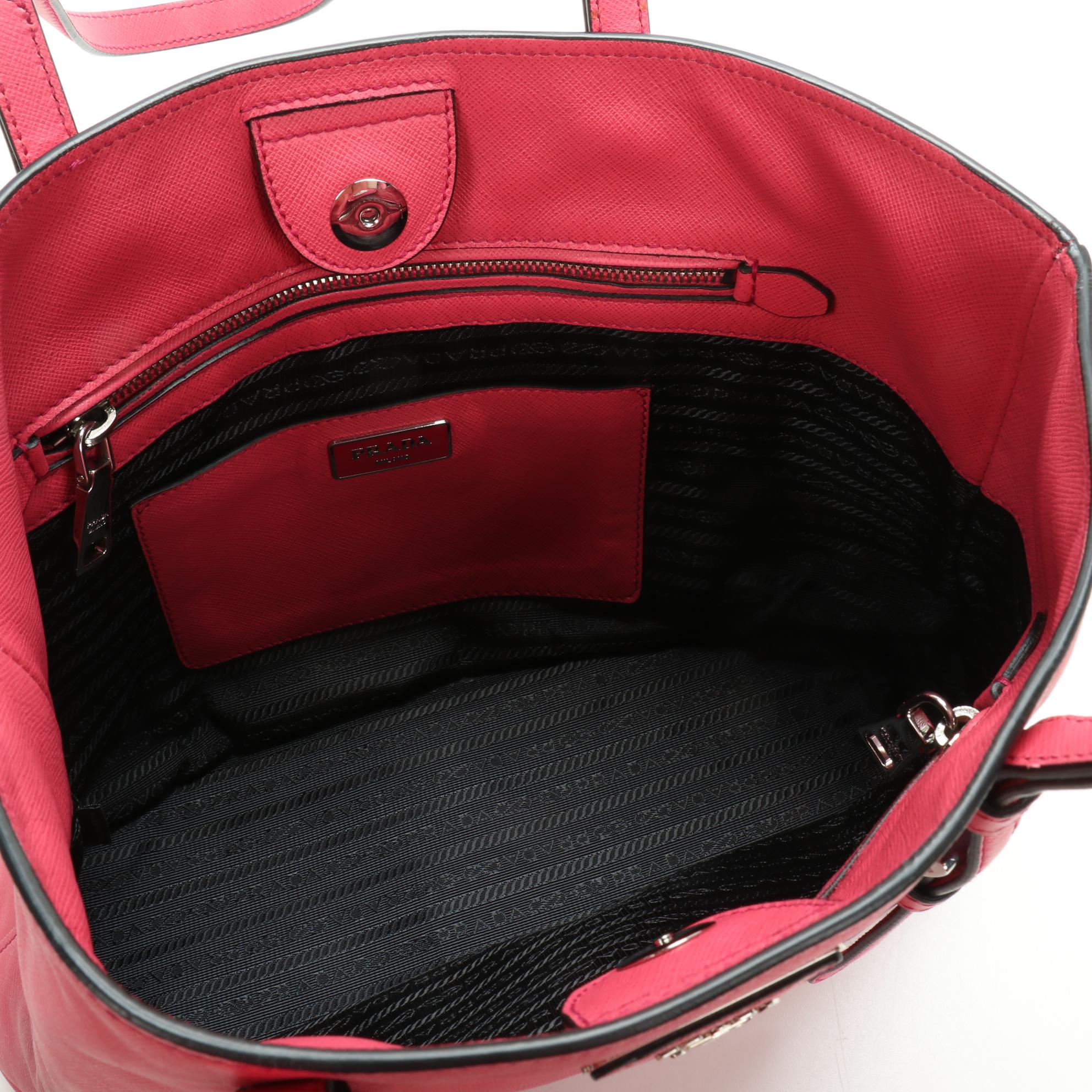 Prada Medium Belted Soft Tote in Pink Saffiano Leather