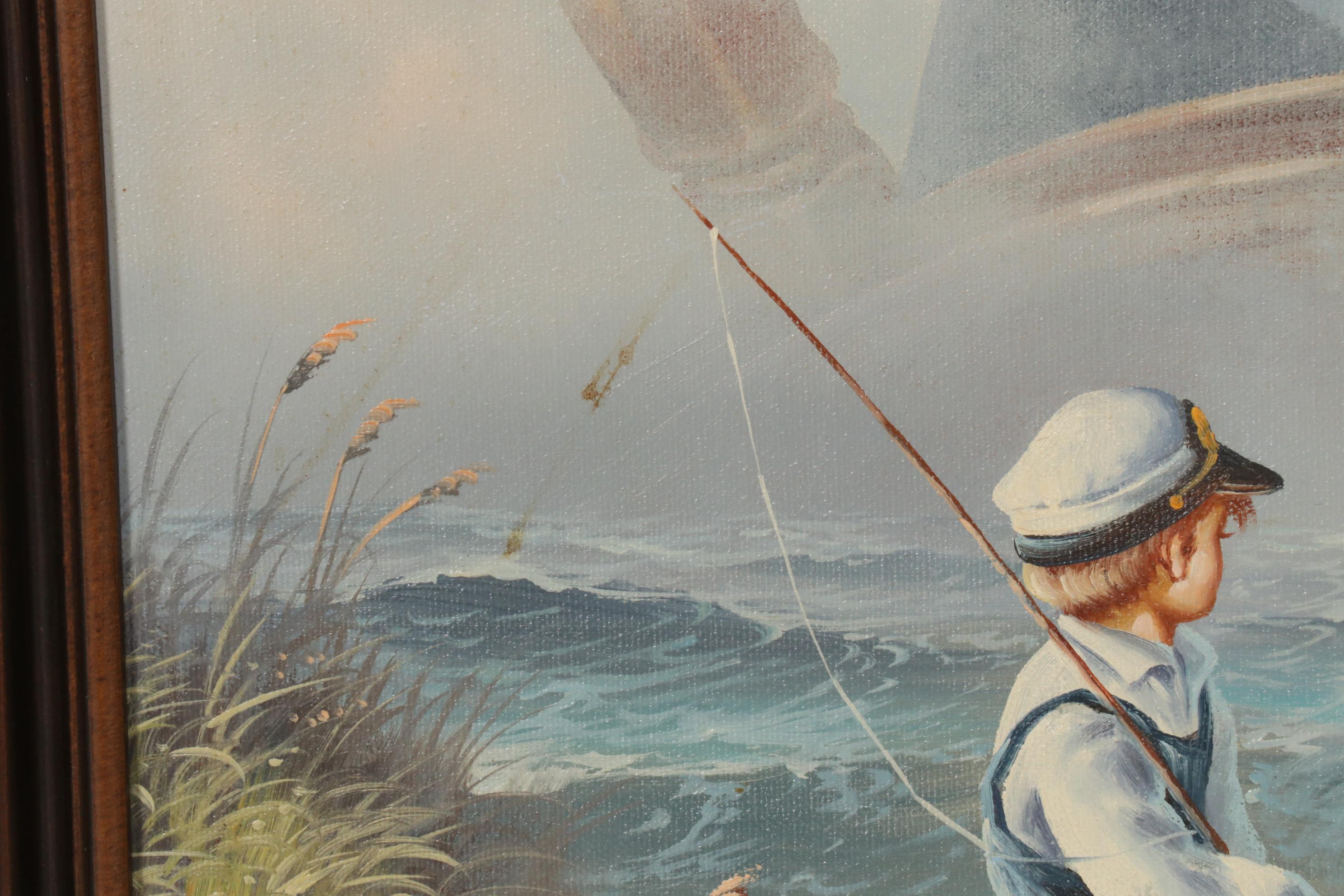 Kenneth Suess Oil Painting of a Boy and Sea Captain