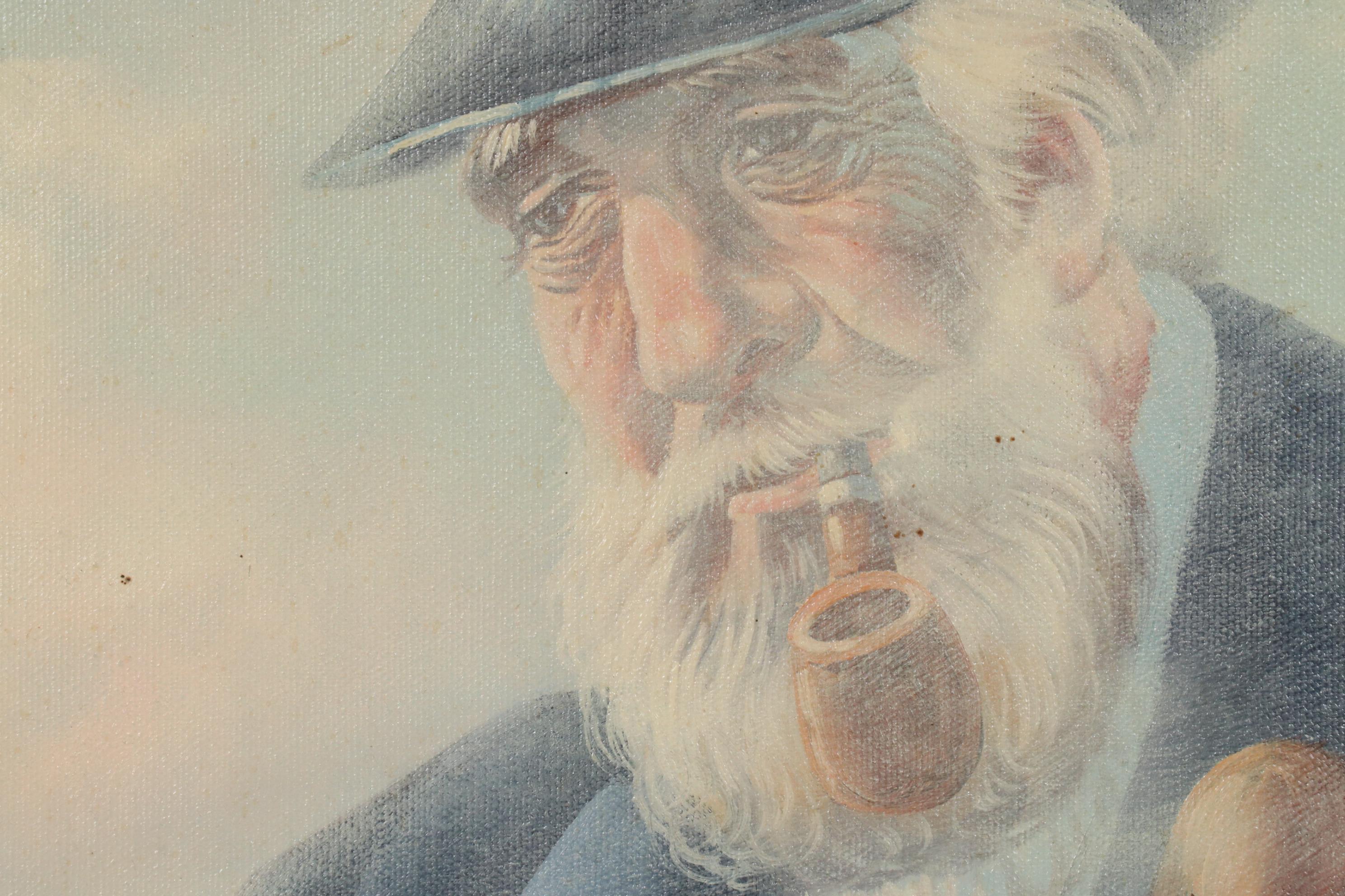 Kenneth Suess Oil Painting of a Boy and Sea Captain