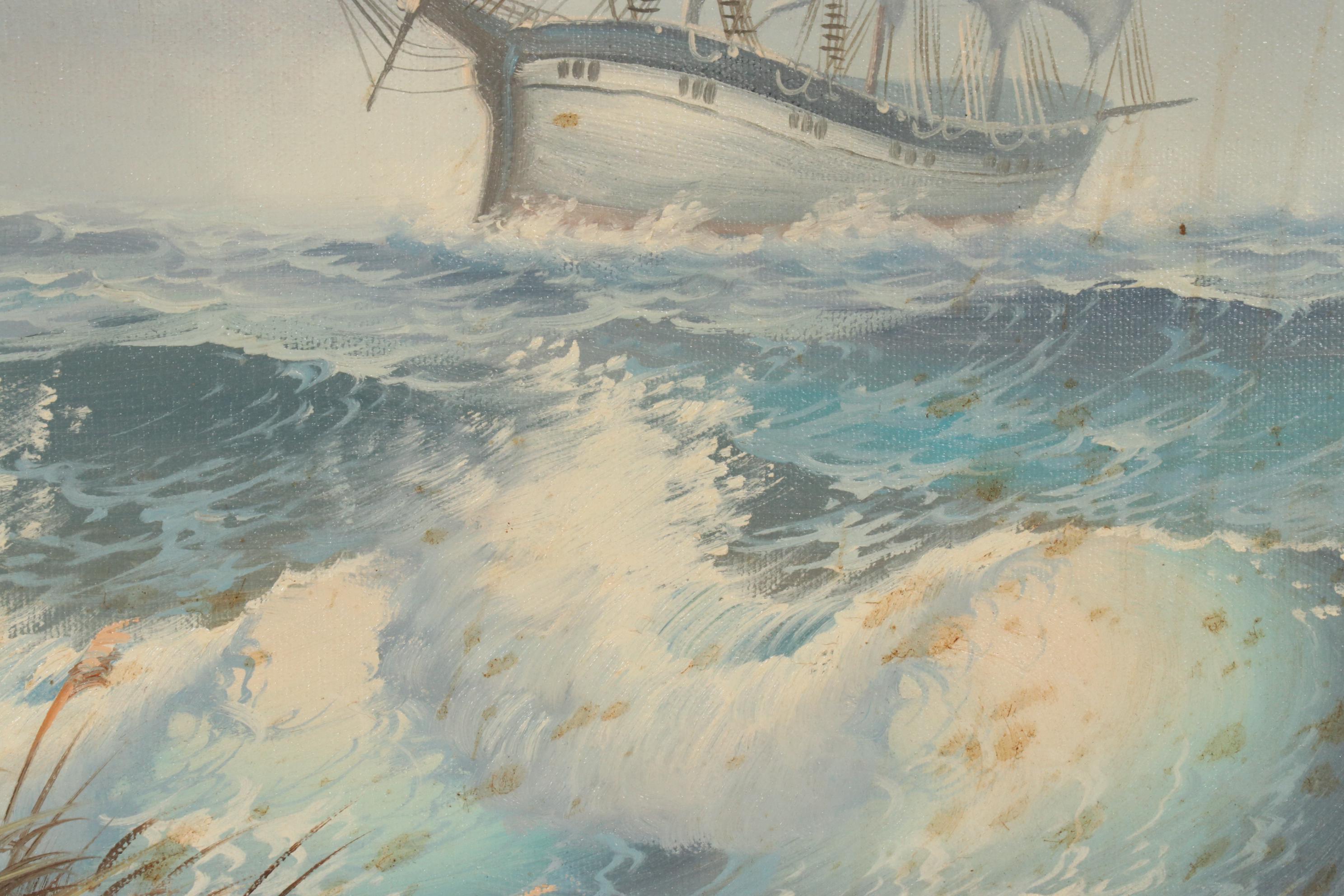 Kenneth Suess Oil Painting of a Boy and Sea Captain