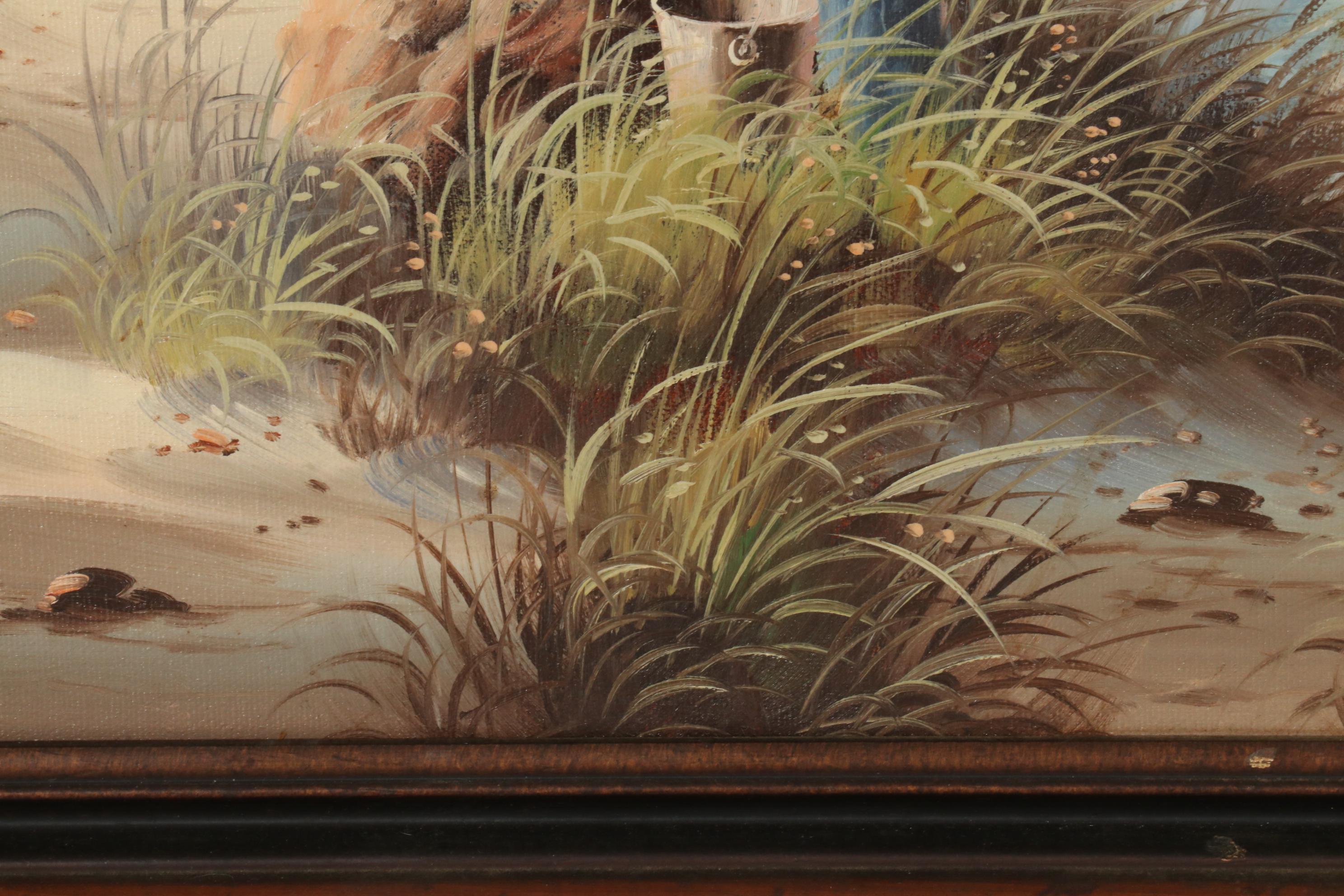 Kenneth Suess Oil Painting of a Boy and Sea Captain