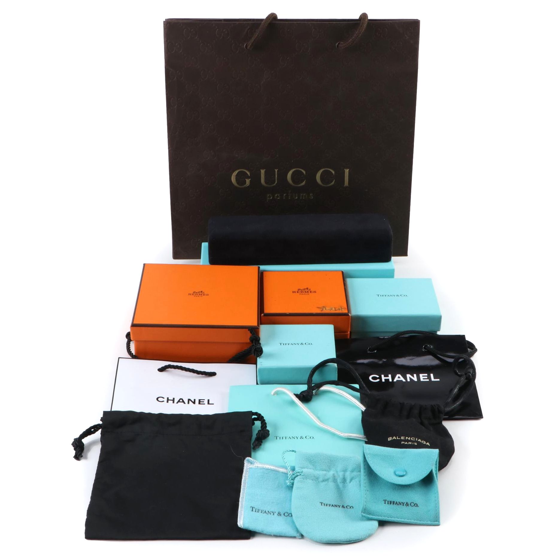 Hermès and Tiffany & Co. Retail Boxes, Chanel and Gucci Retail Bags and More
