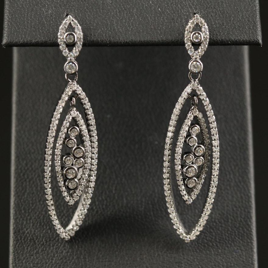 Sterling Silver Cubic Zirconia Navette Dangle Earrings