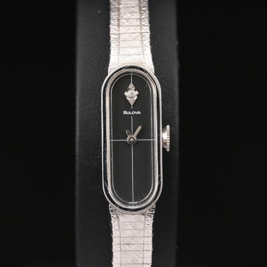 1975 Bulova Dior Boutique Collection 10K Gold Plate and Diamond Wristwatch