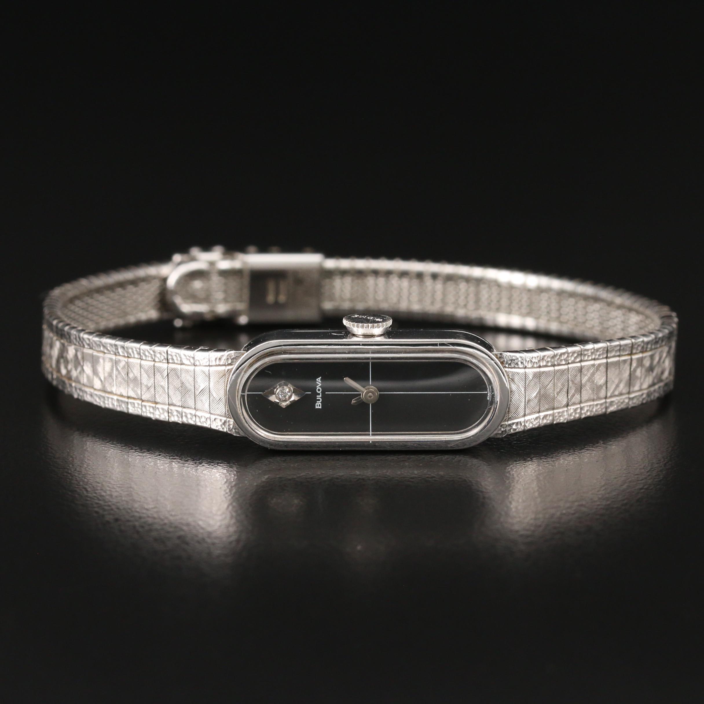 1975 Bulova Dior Boutique Collection 10K Gold Plate and Diamond Watch