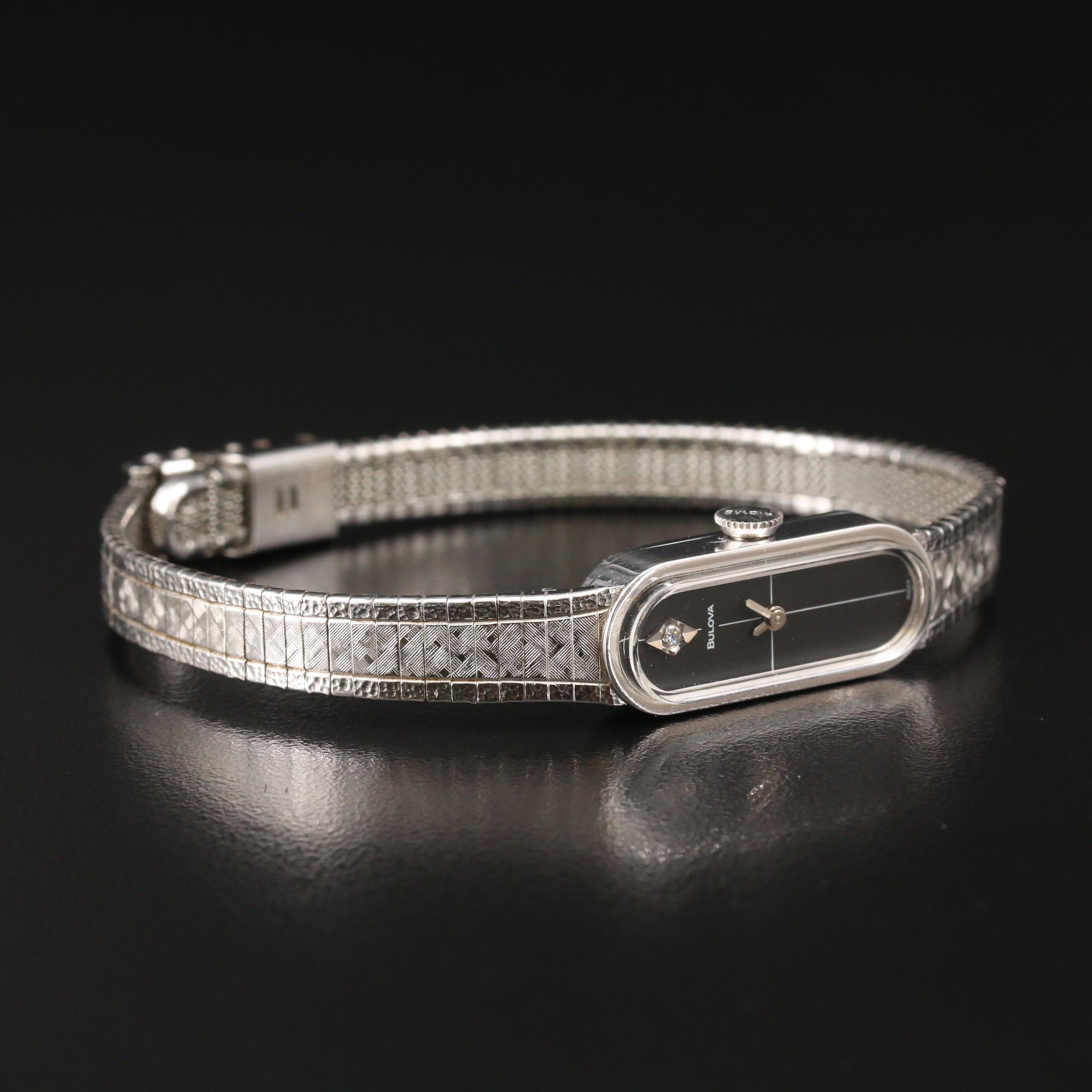 1975 Bulova Dior Boutique Collection 10K Gold Plate and Diamond Watch