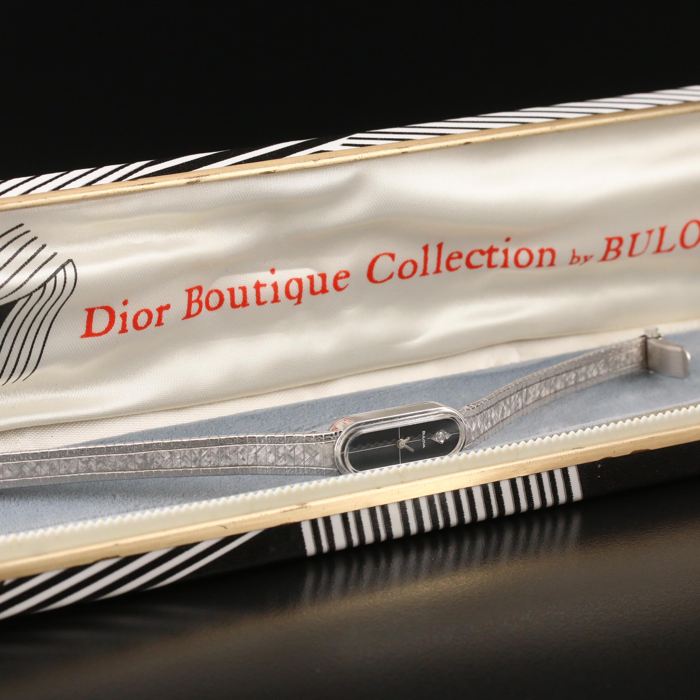 1975 Bulova Dior Boutique Collection 10K Gold Plate and Diamond Watch