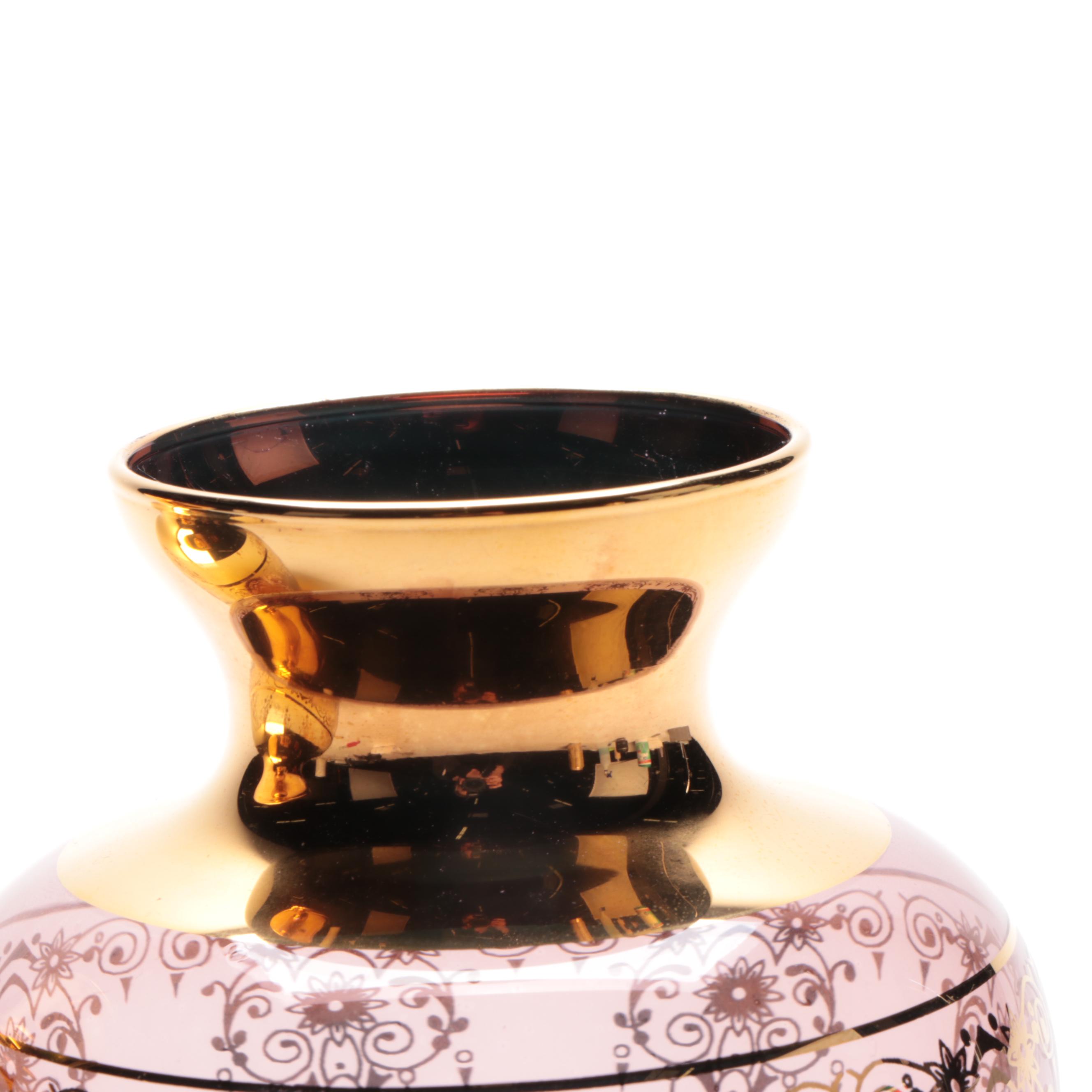 Ferro & Lazzarini Italian Gilt Embellished Glass Vases