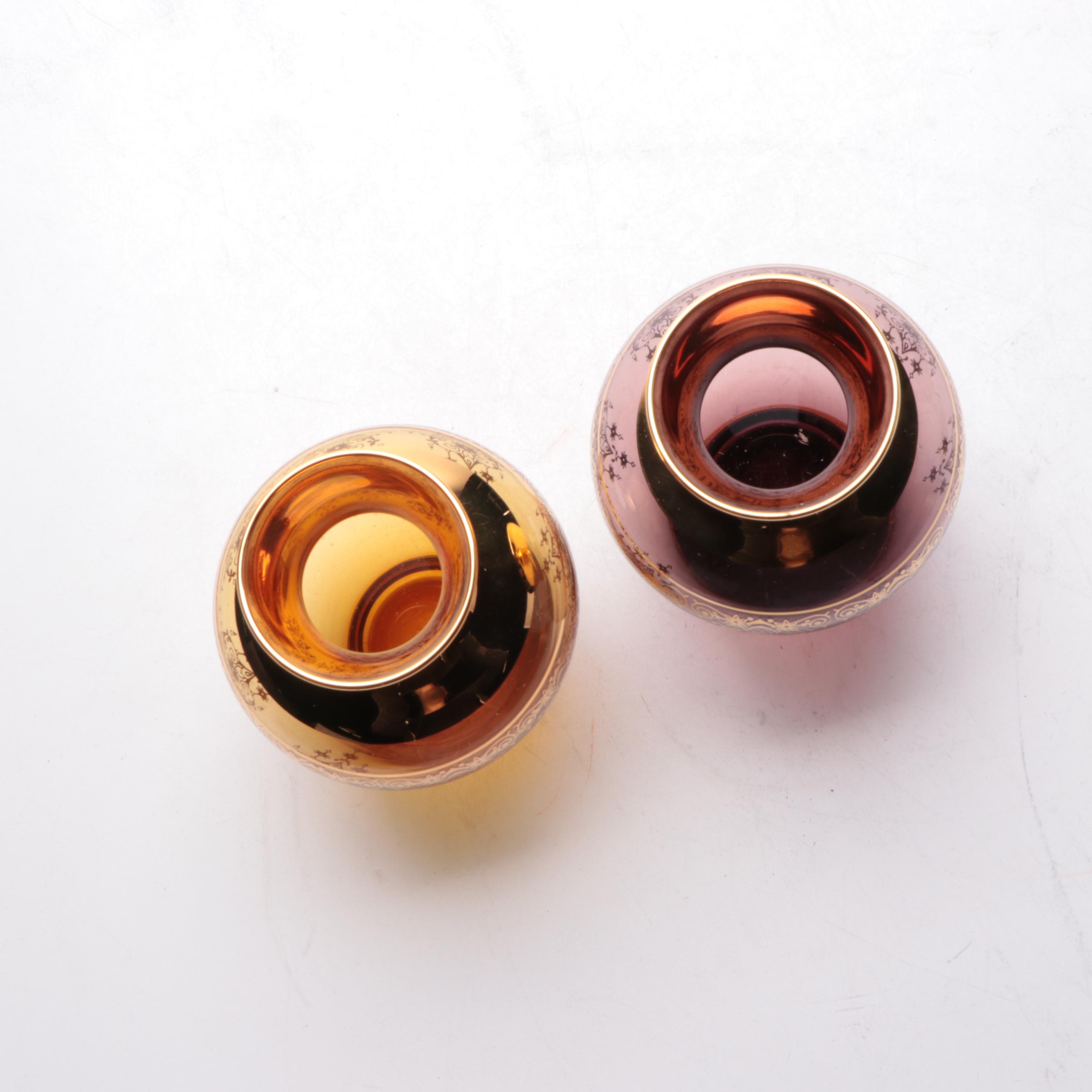 Ferro & Lazzarini Italian Gilt Embellished Glass Vases