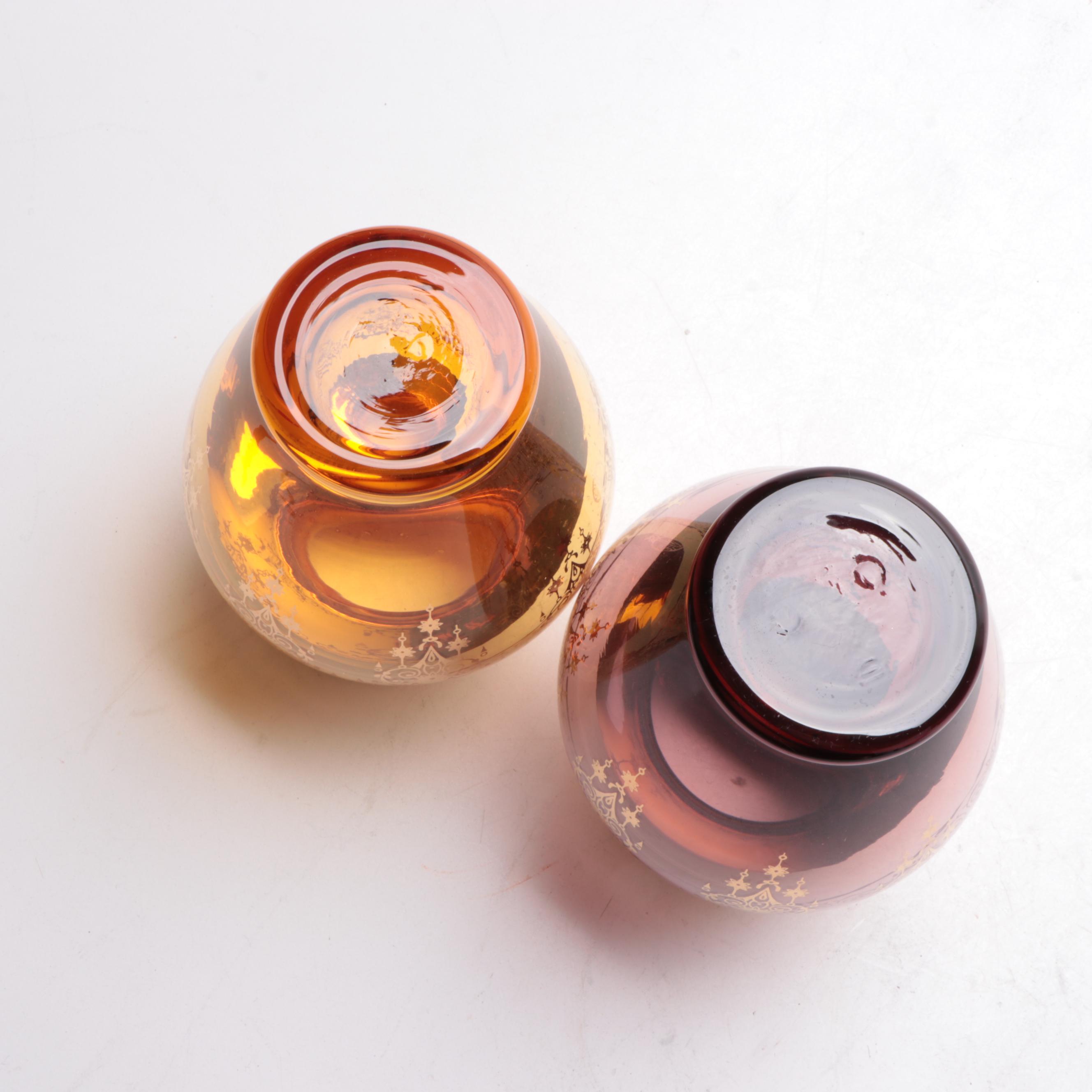 Ferro & Lazzarini Italian Gilt Embellished Glass Vases