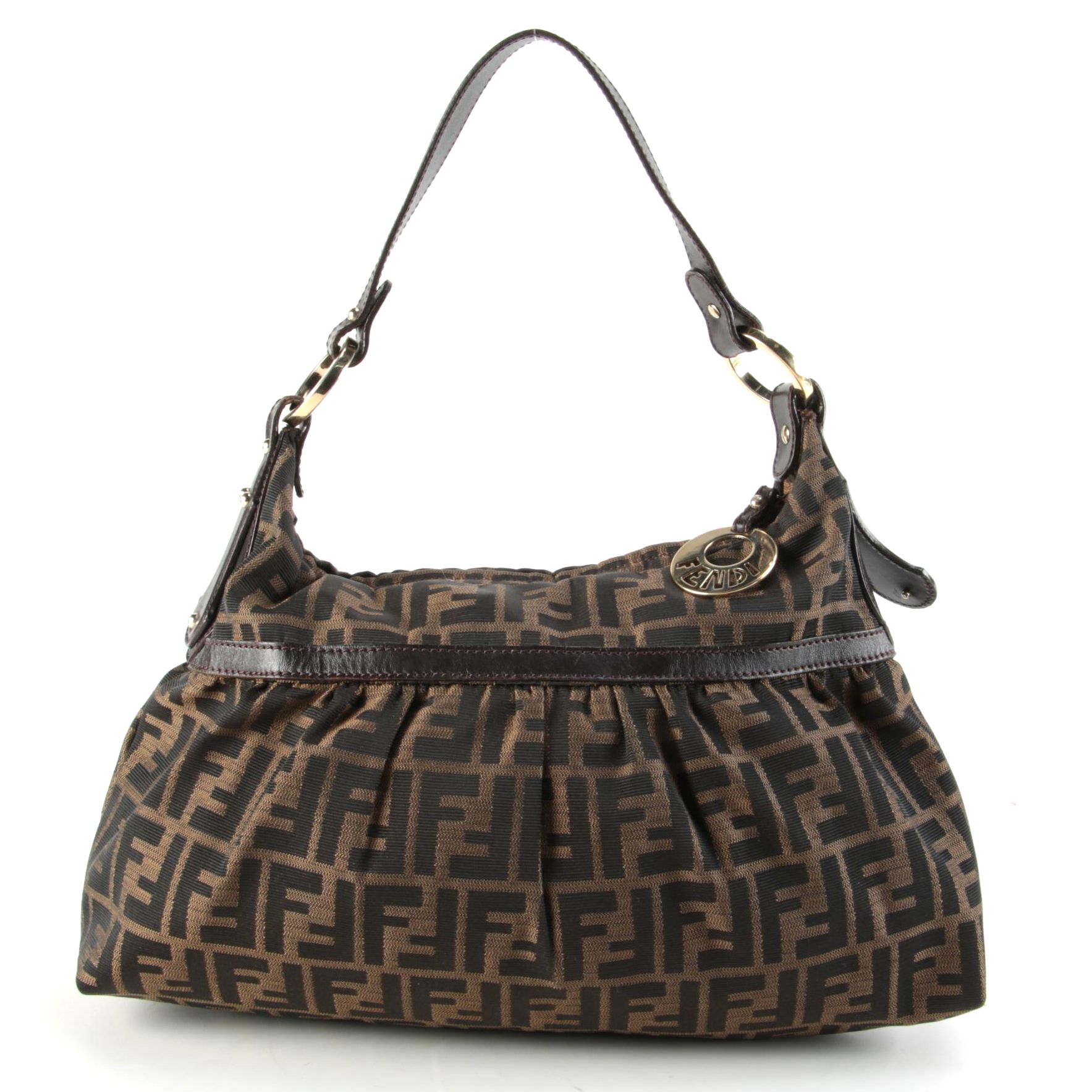 Fendi Chef Shoulder Bag in Brown Zucca Canvas with Leather Trim