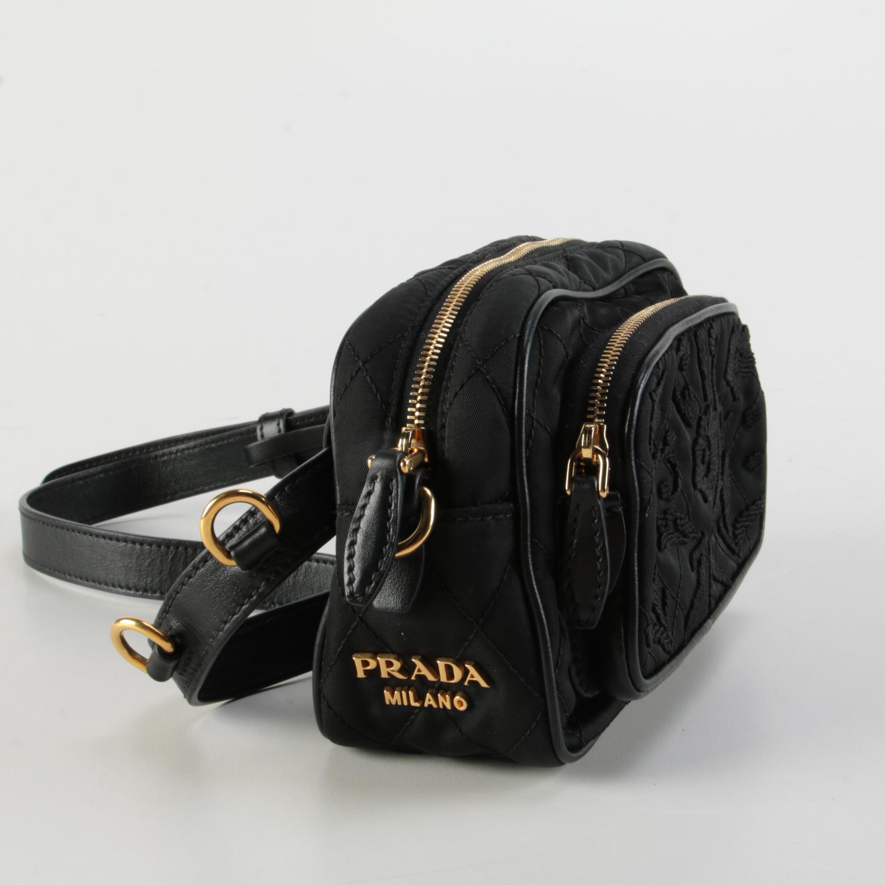 Prada Corsaire Floral Embroidered Quilted Tessuto Convertible Belt Bag