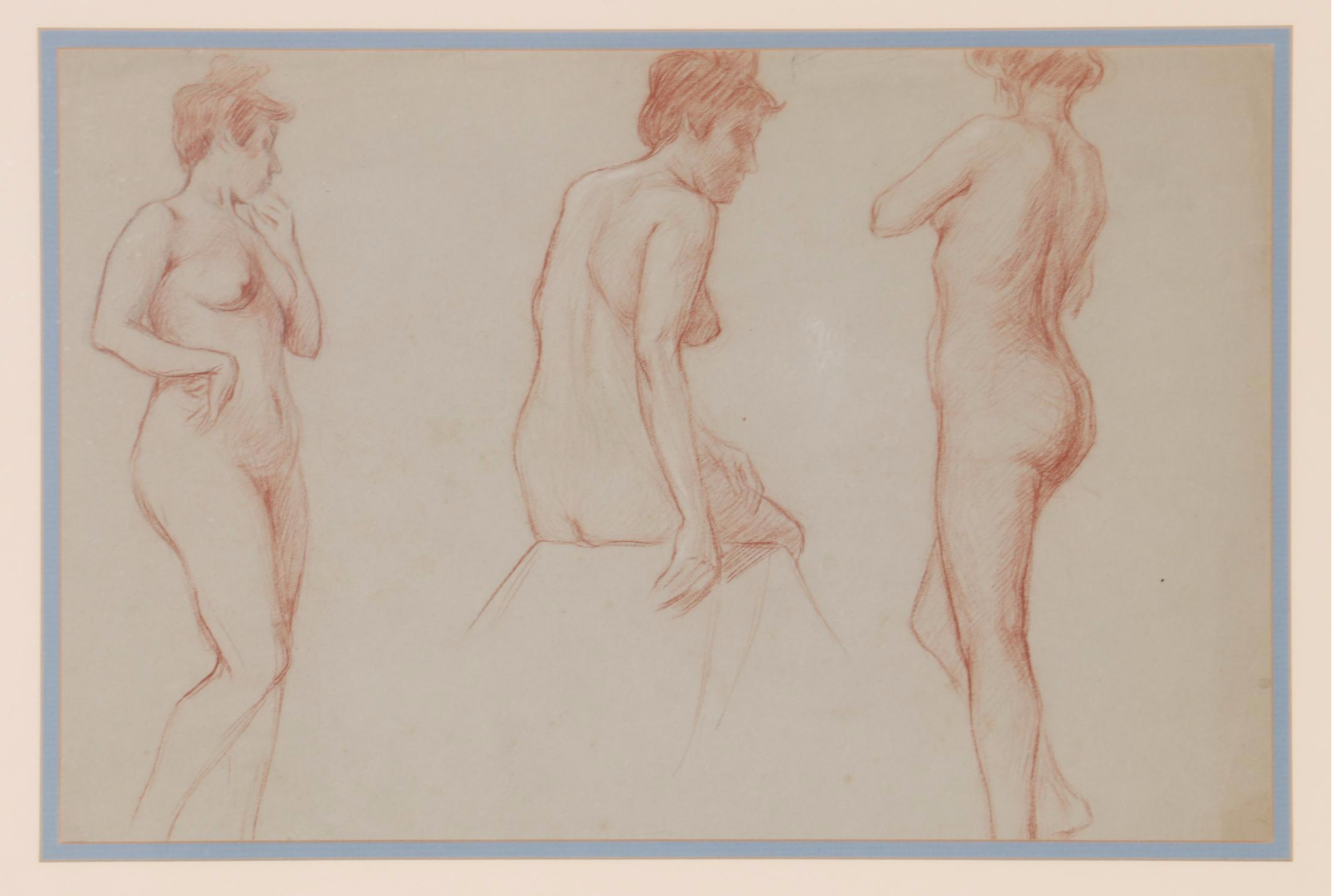 Charles F. Chambe Graphite and Conté Crayon Figure Study, Early 20th Century