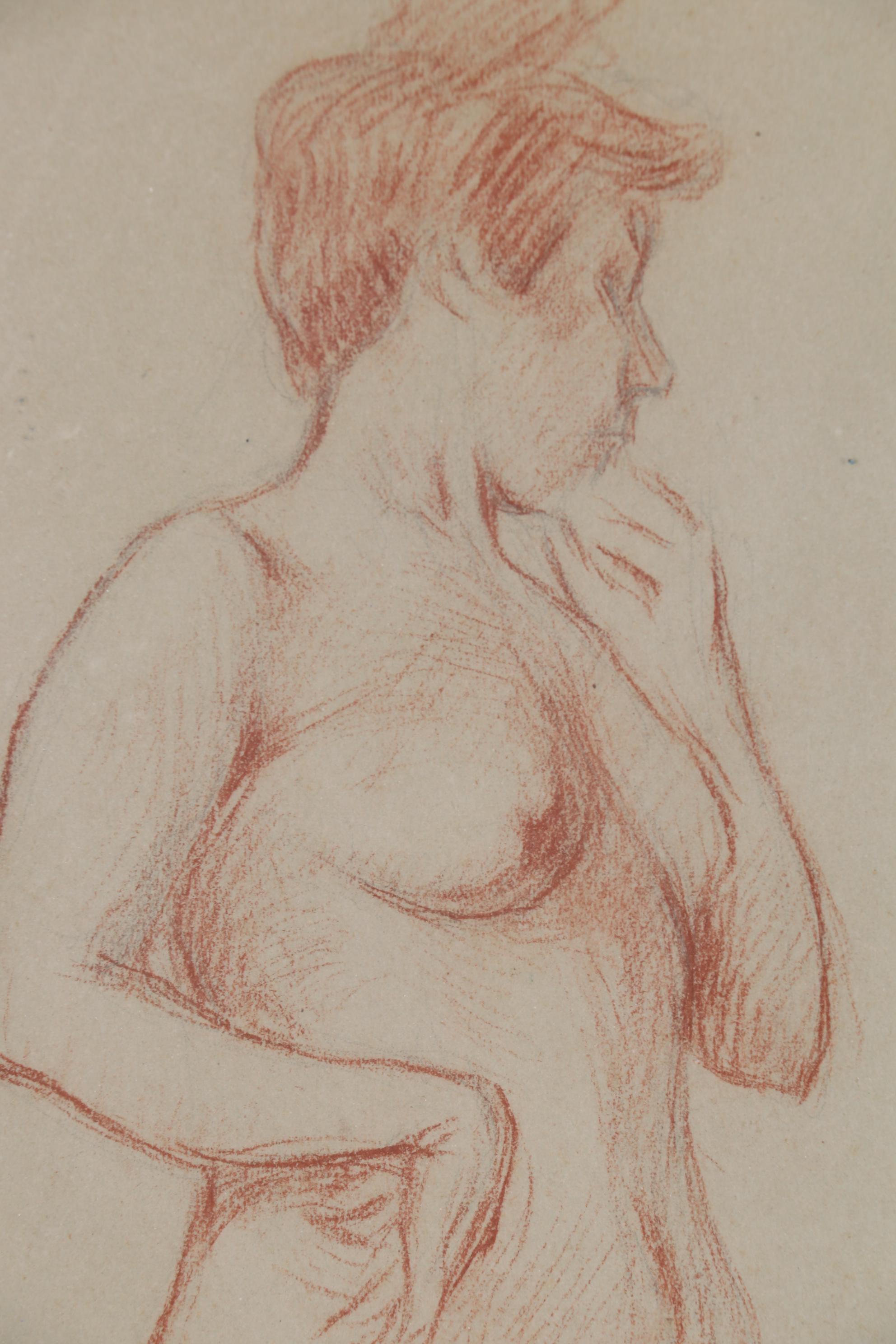 Charles F. Chambe Graphite and Conté Crayon Figure Study, Early 20th Century