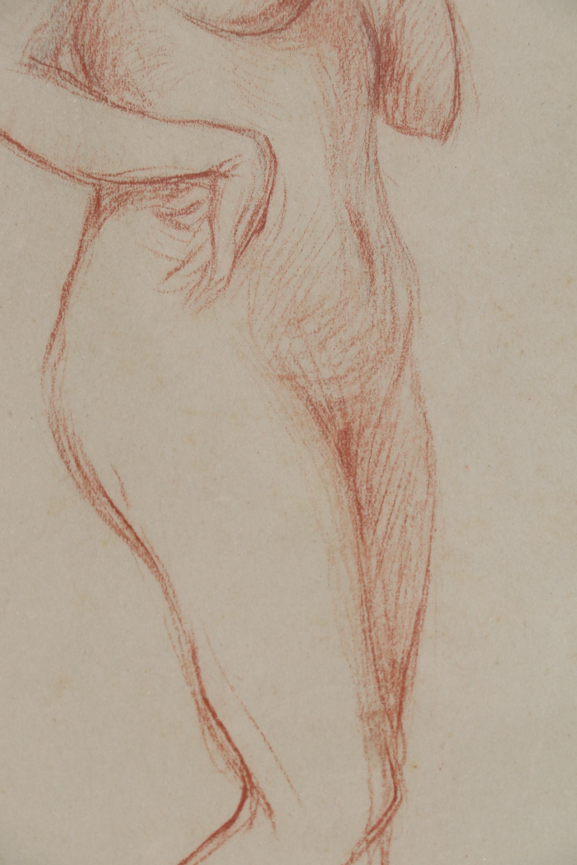 Charles F. Chambe Graphite and Conté Crayon Figure Study, Early 20th Century