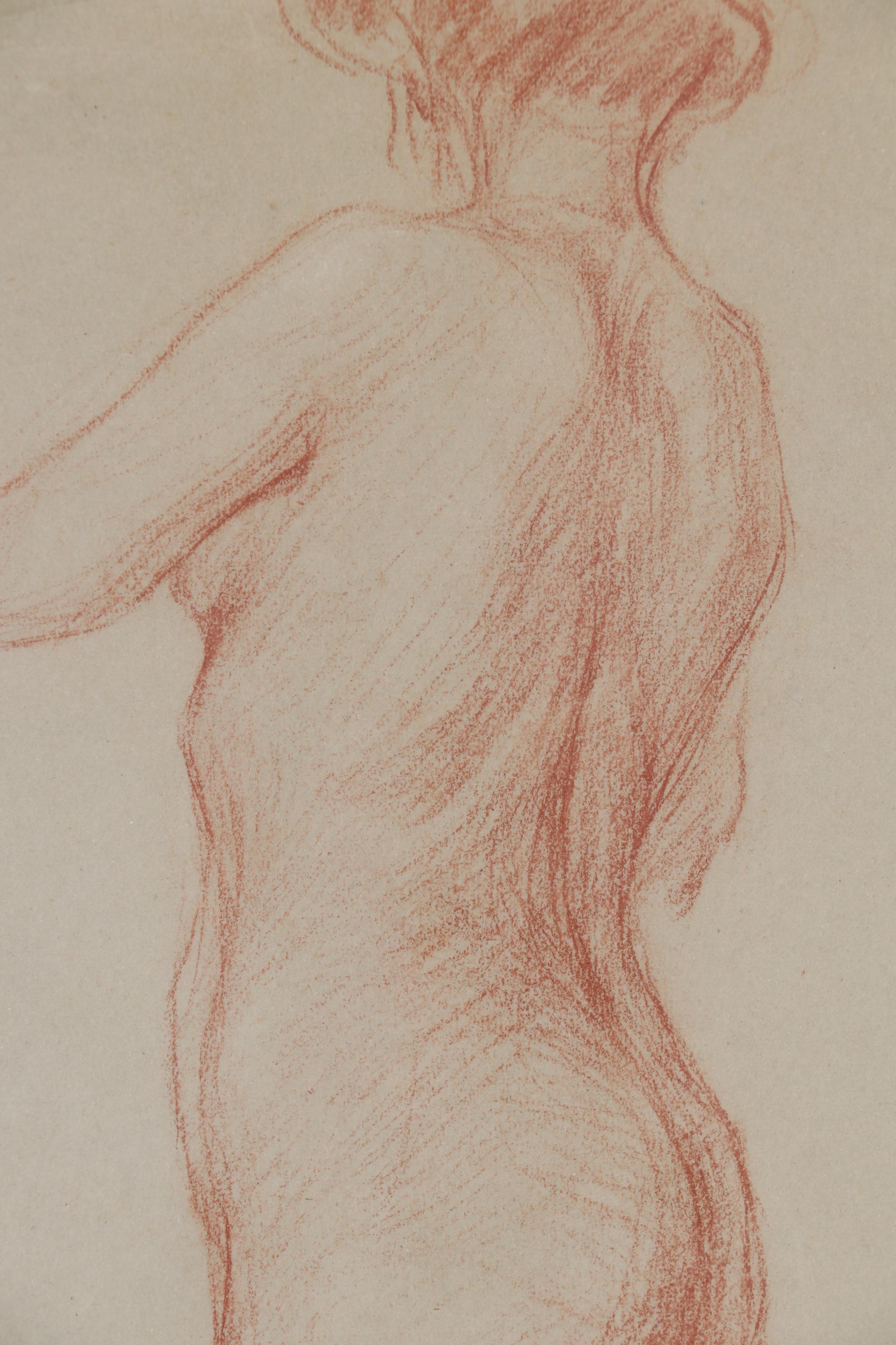 Charles F. Chambe Graphite and Conté Crayon Figure Study, Early 20th Century