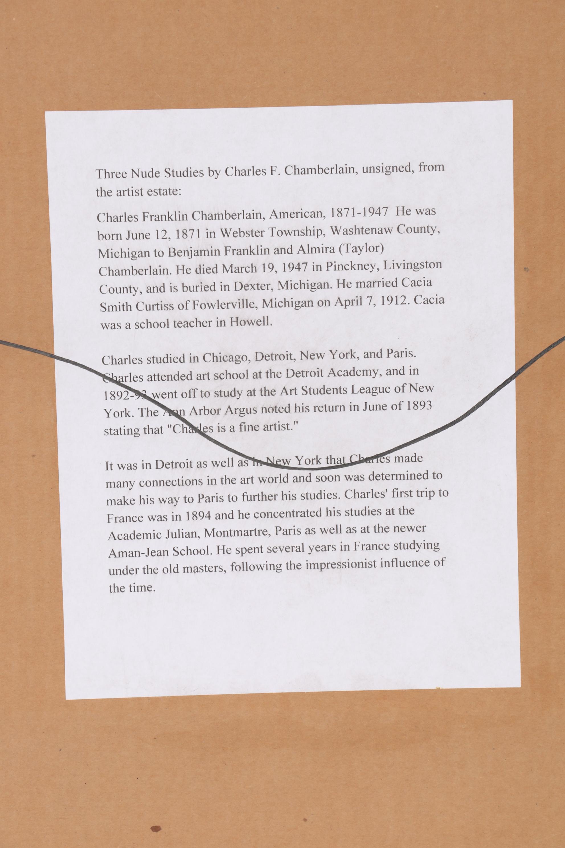 Charles F. Chambe Graphite and Conté Crayon Figure Study, Early 20th Century