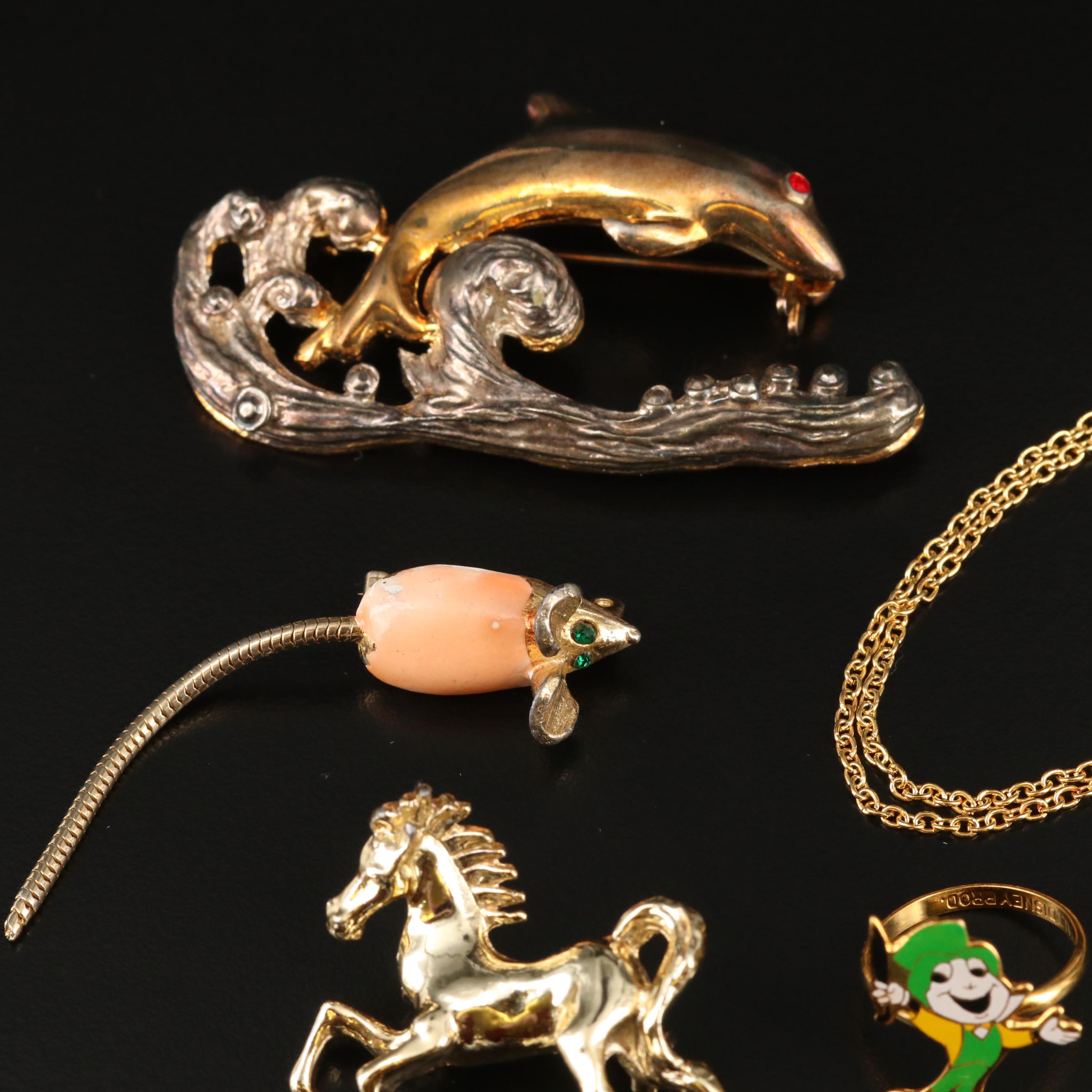 Rhinestone Pins, Charms, Brooches and Necklaces Featuring Disney