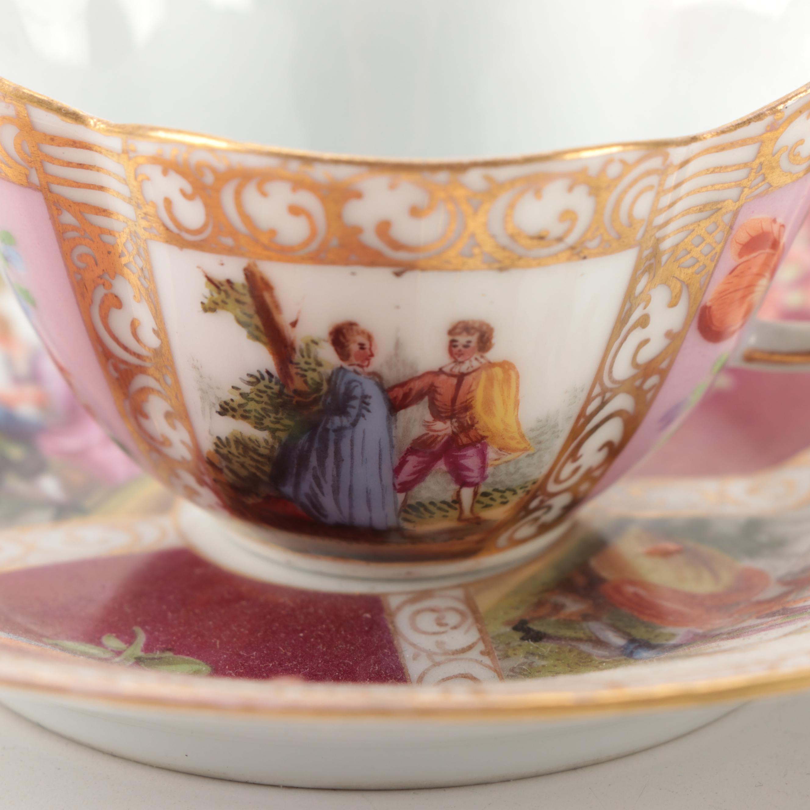 Dresden and Royal Vienna Quatrefoil and Other Demitasse and Teacups, Antique