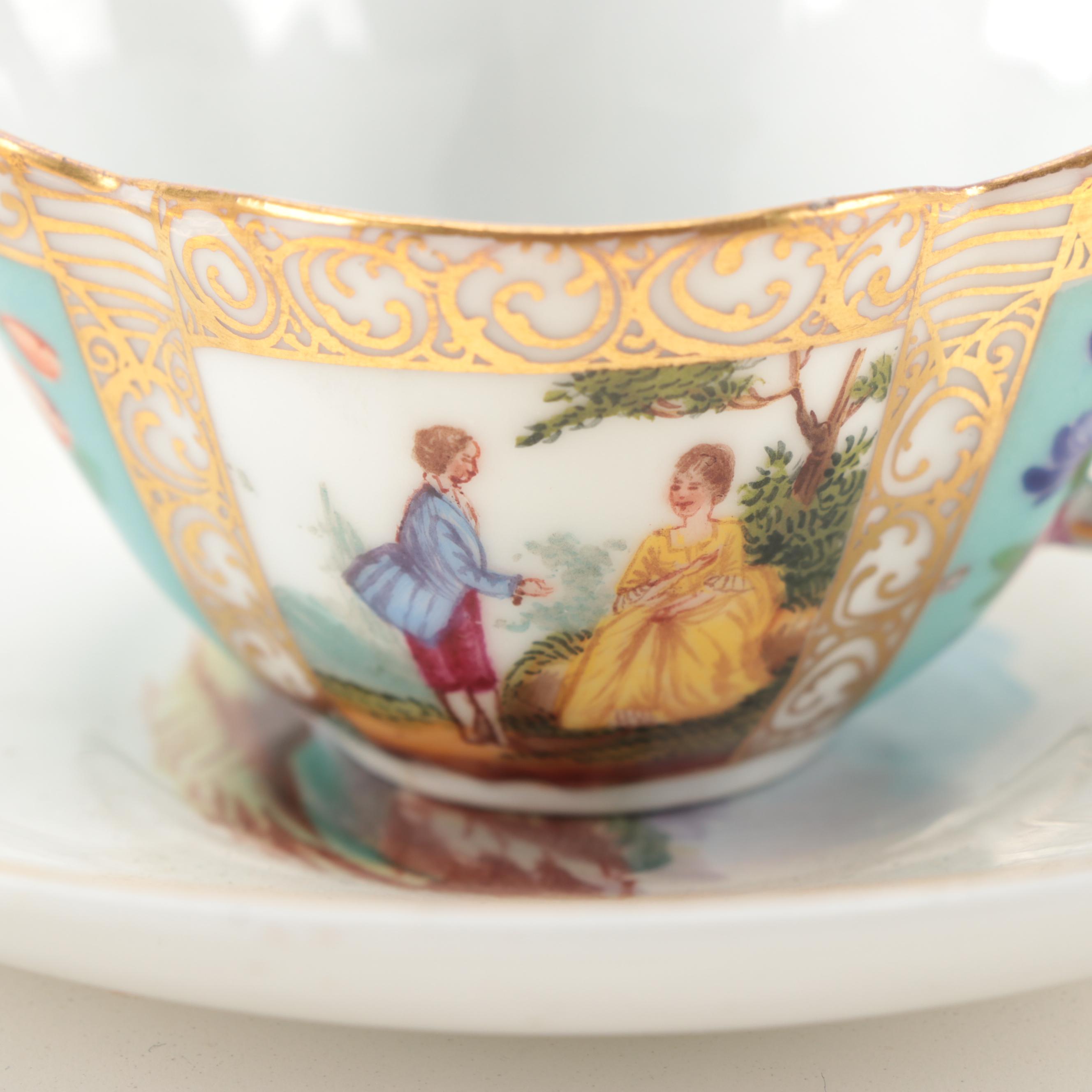Dresden and Royal Vienna Quatrefoil and Other Demitasse and Teacups, Antique