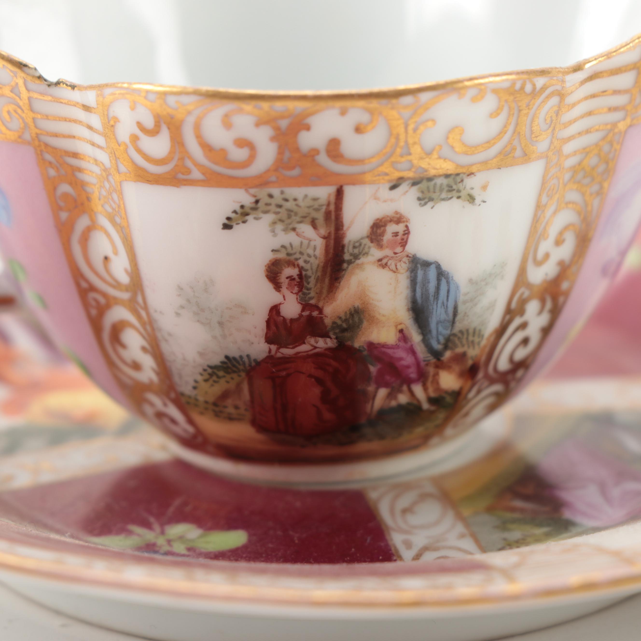 Dresden and Royal Vienna Quatrefoil and Other Demitasse and Teacups, Antique