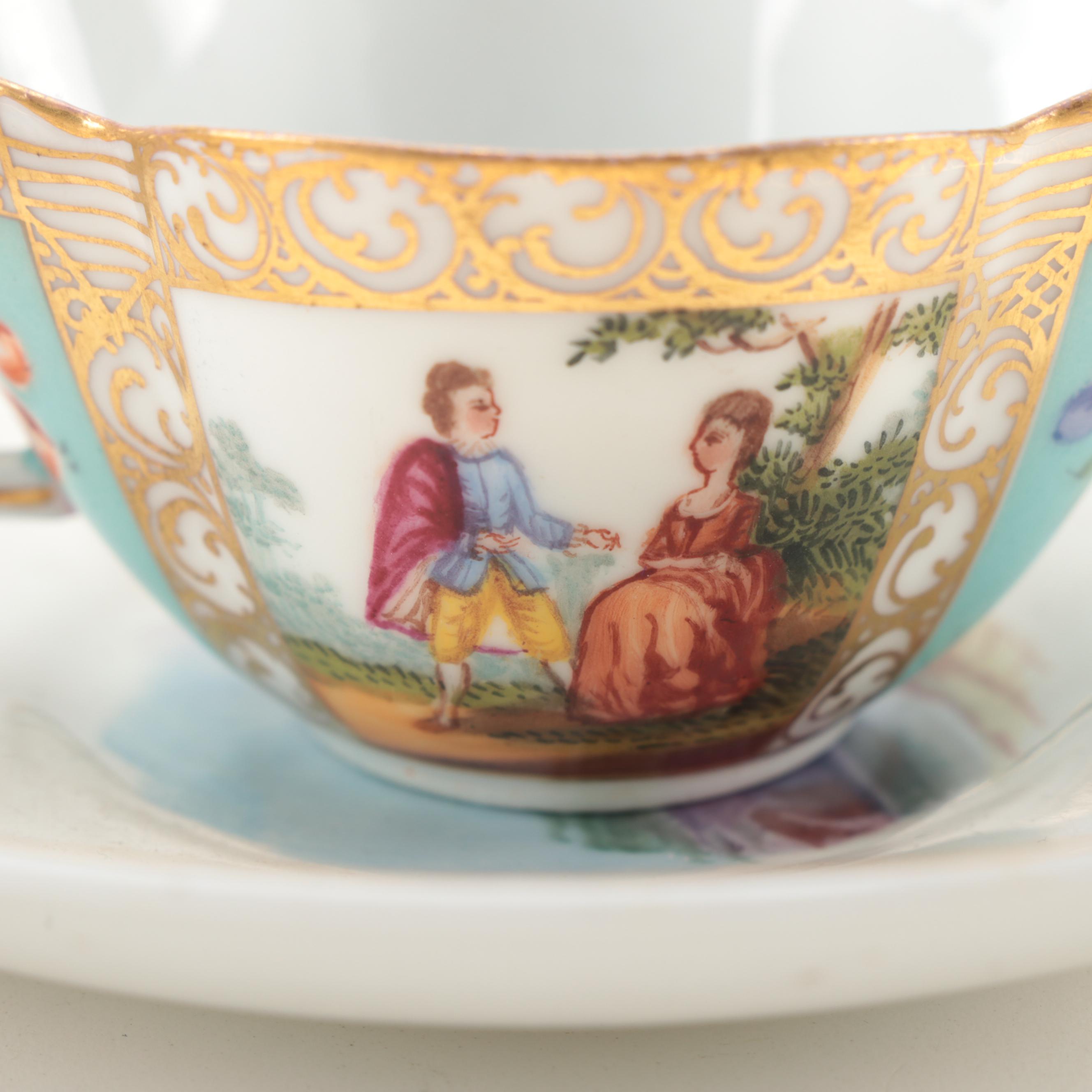 Dresden and Royal Vienna Quatrefoil and Other Demitasse and Teacups, Antique