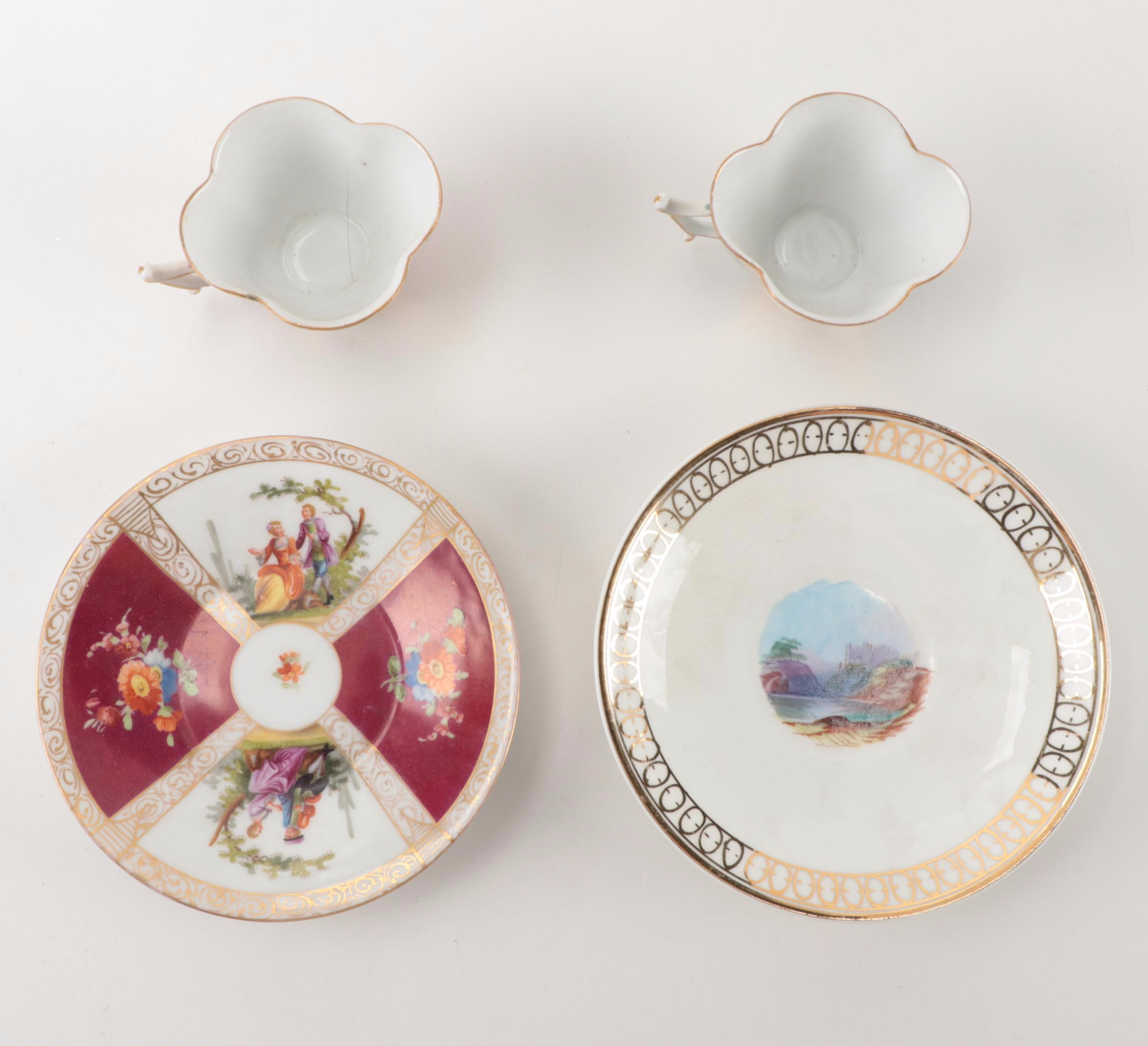 Dresden and Royal Vienna Quatrefoil and Other Demitasse and Teacups, Antique