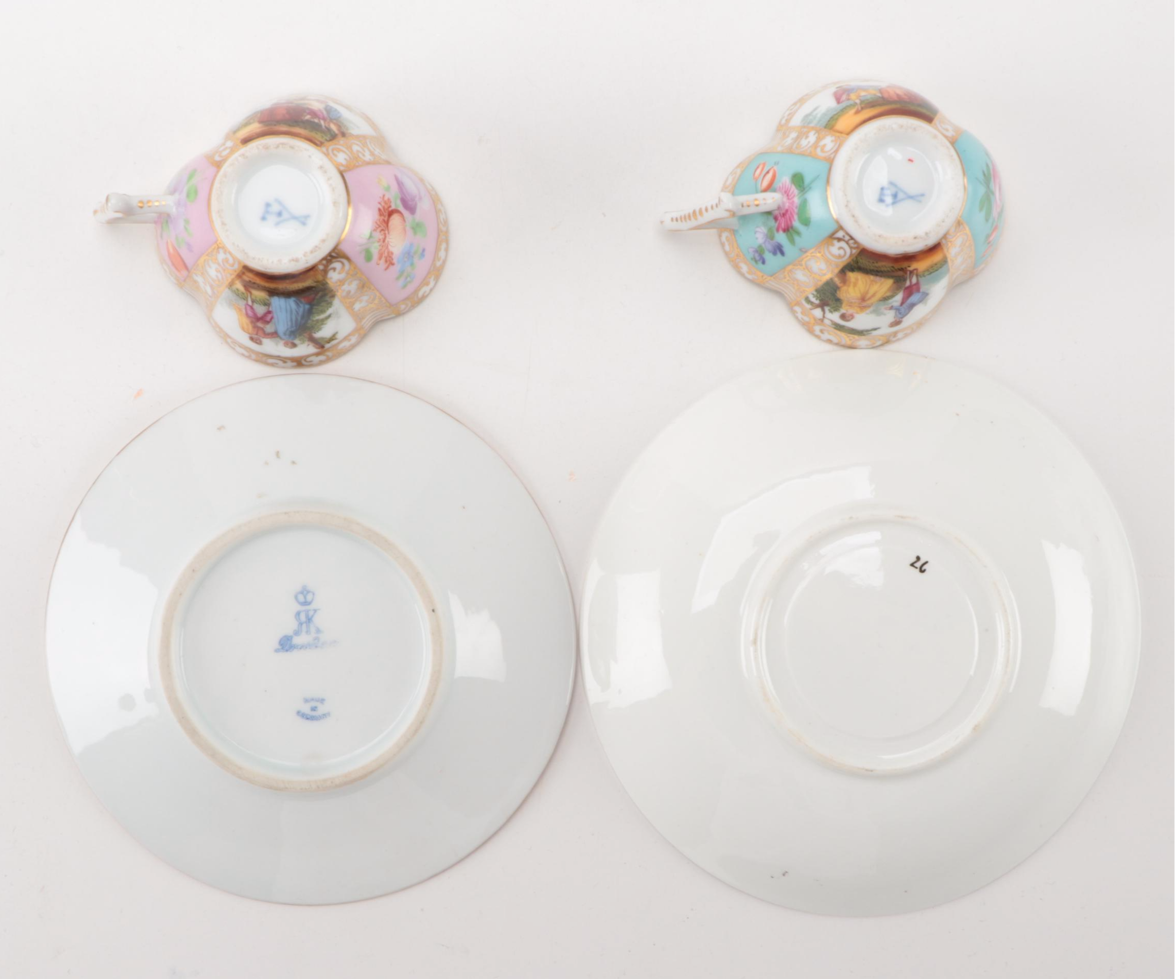 Dresden and Royal Vienna Quatrefoil and Other Demitasse and Teacups, Antique