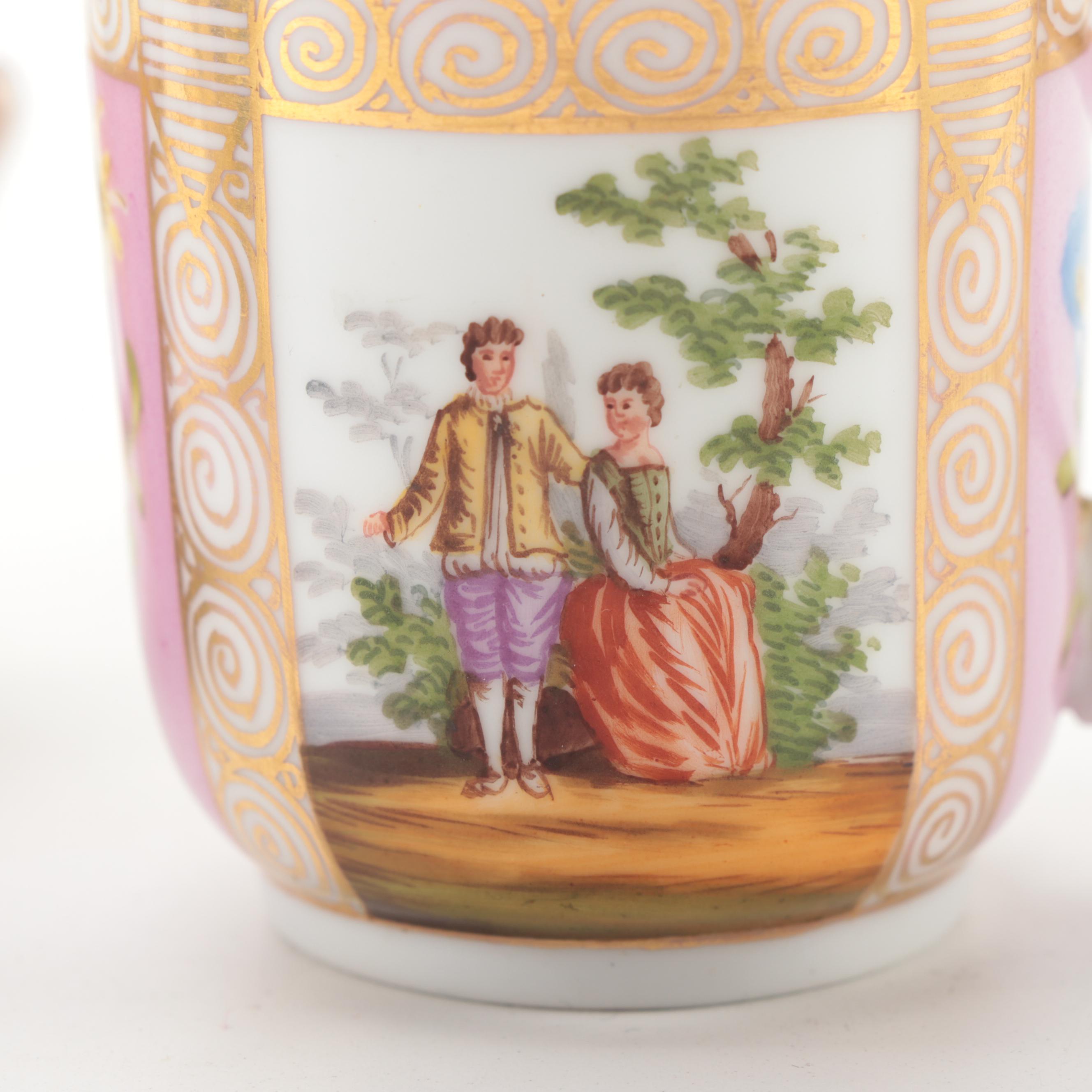 Dresden and Royal Vienna Quatrefoil and Other Demitasse and Teacups, Antique