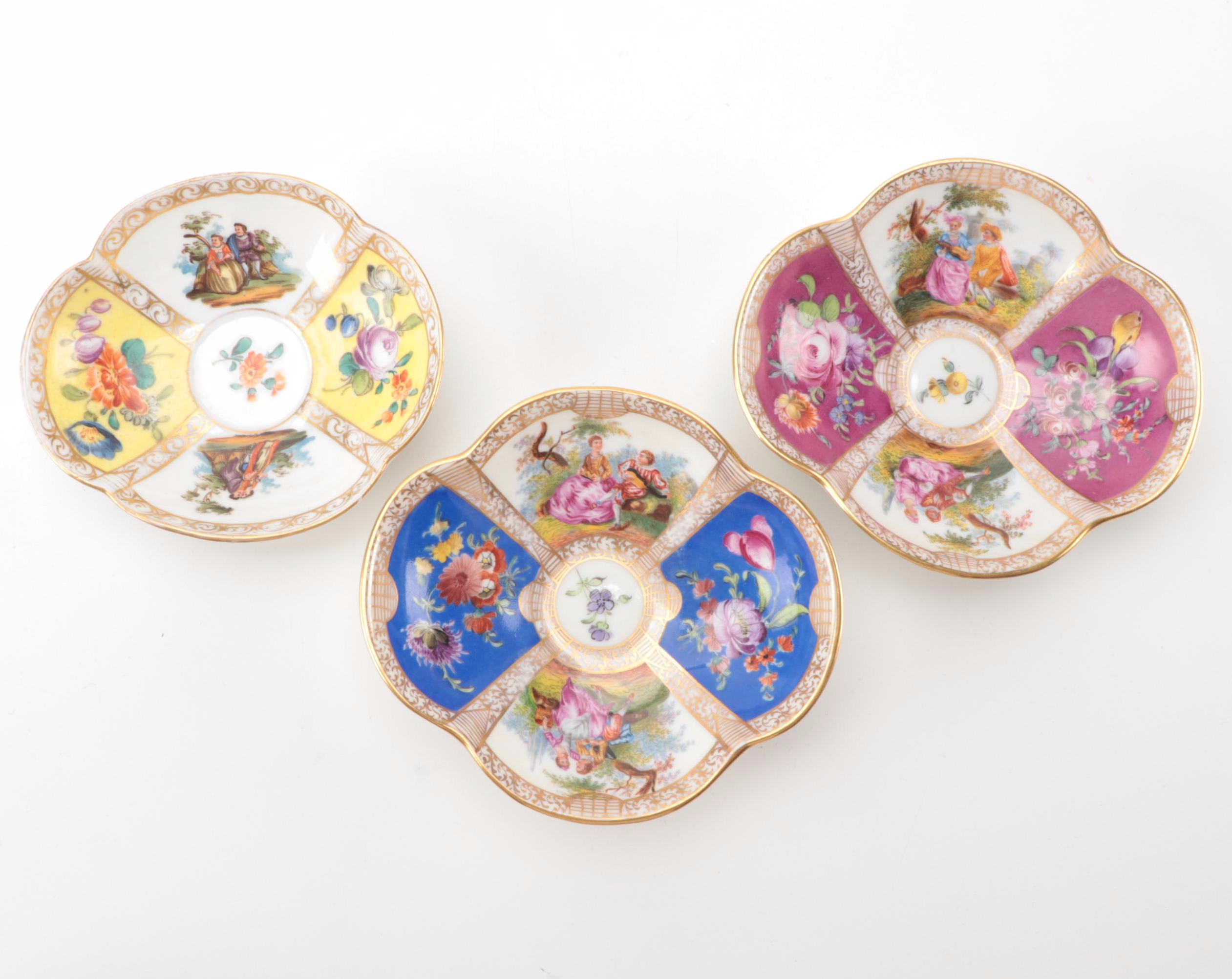 Dresden and Royal Vienna Quatrefoil and Other Demitasse and Teacups, Antique