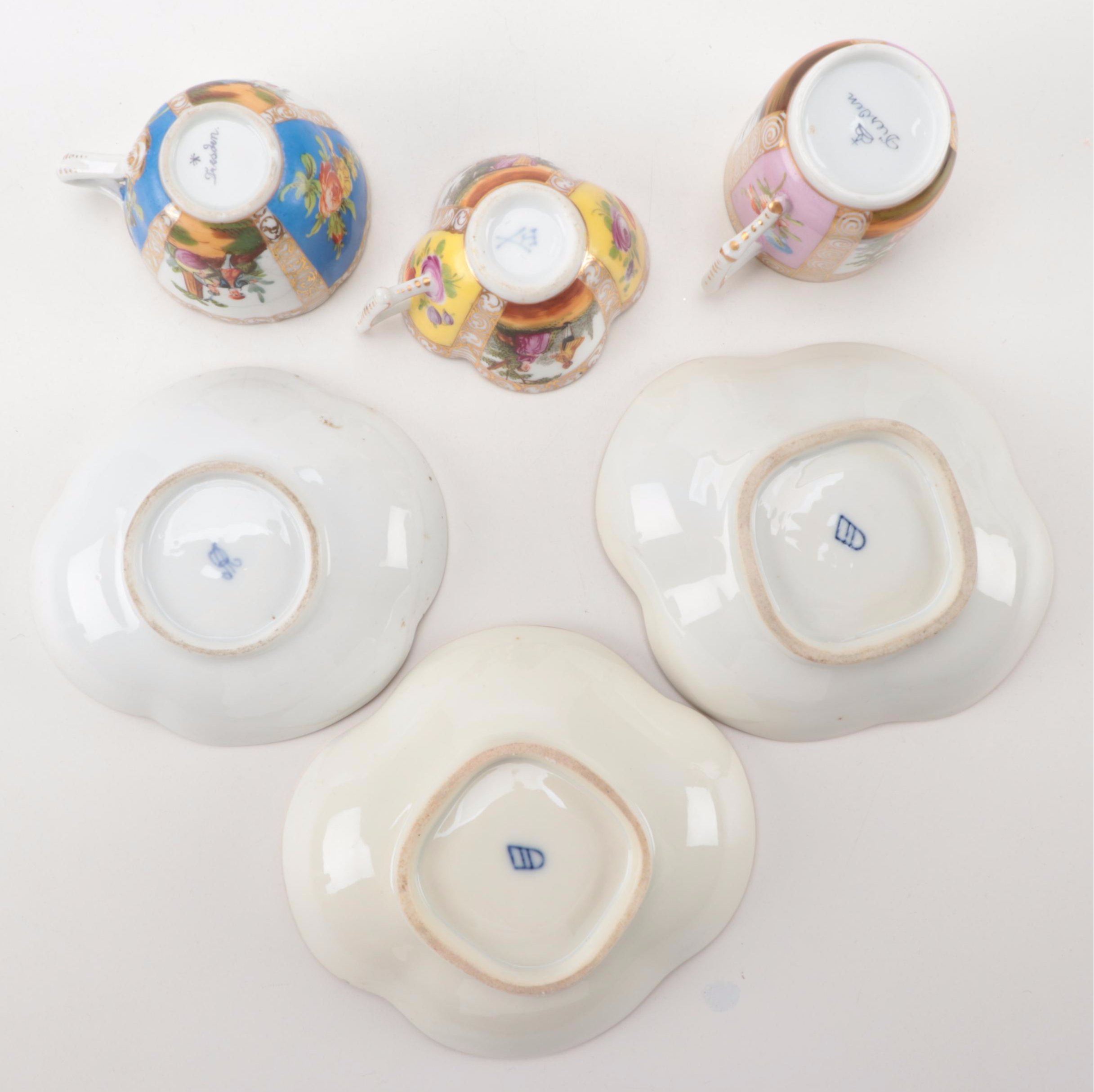 Dresden and Royal Vienna Quatrefoil and Other Demitasse and Teacups, Antique