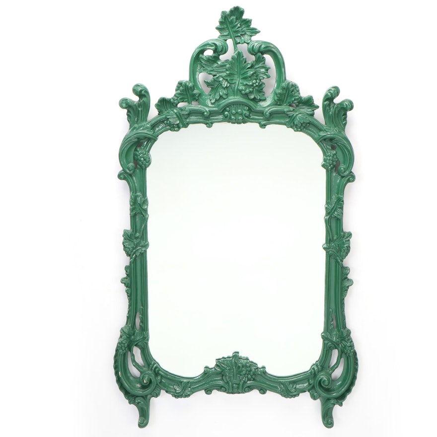 Rococo Style Green-Painted and Carved Wood Mirror, Mid to Late 20th Century