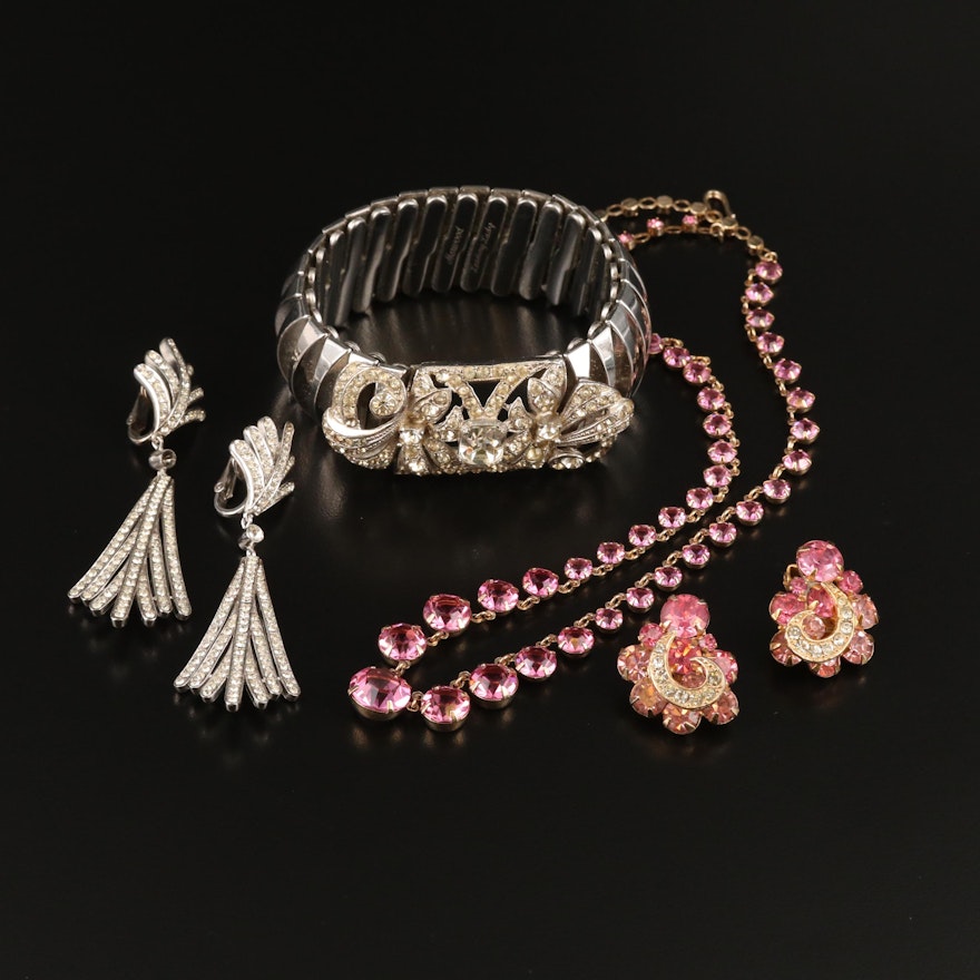 Vintage Harwood Leading Lady Rhinestone Expansion Bracelet and Other Jewelry