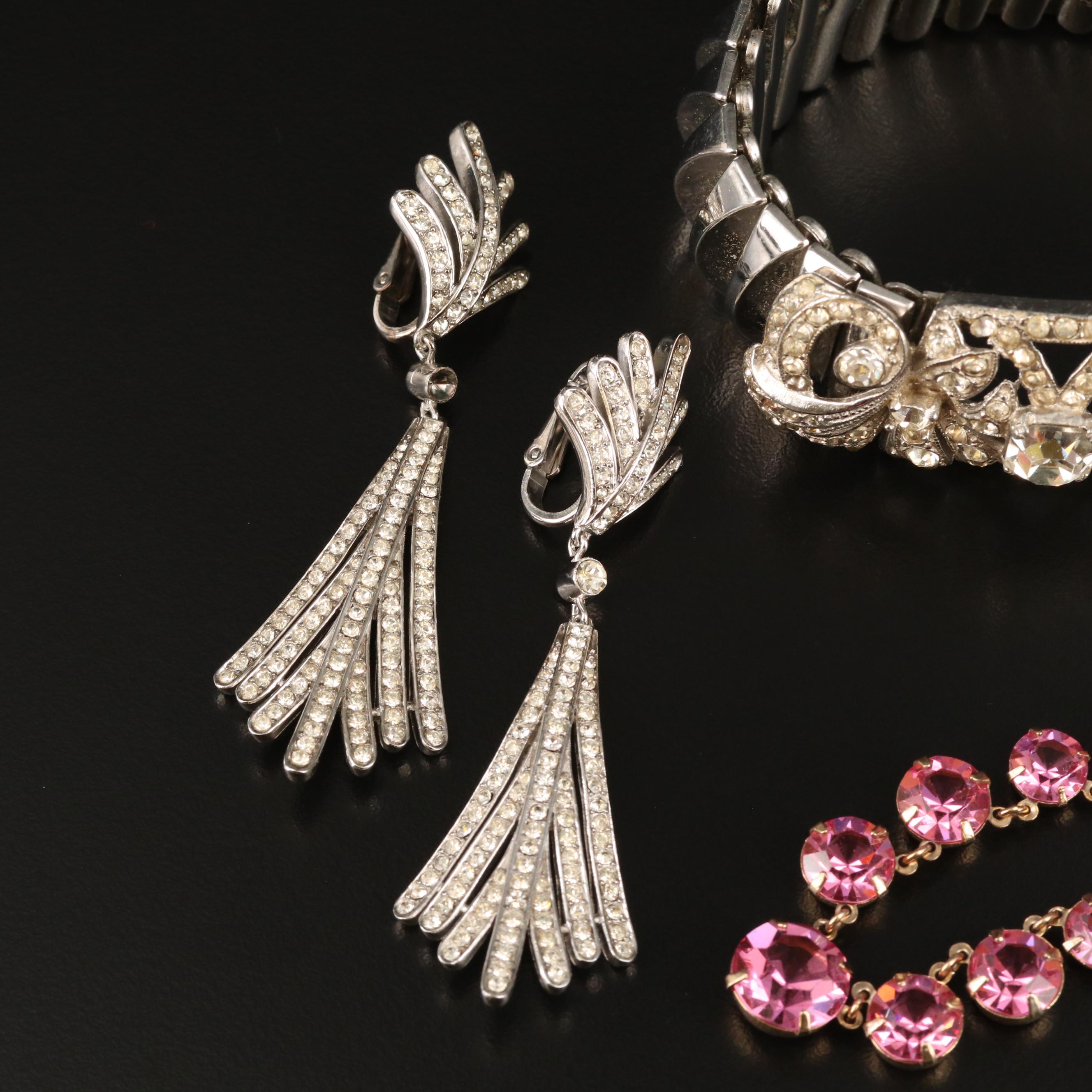 Vintage Harwood Leading Lady Rhinestone Expansion Bracelet and Other Jewelry