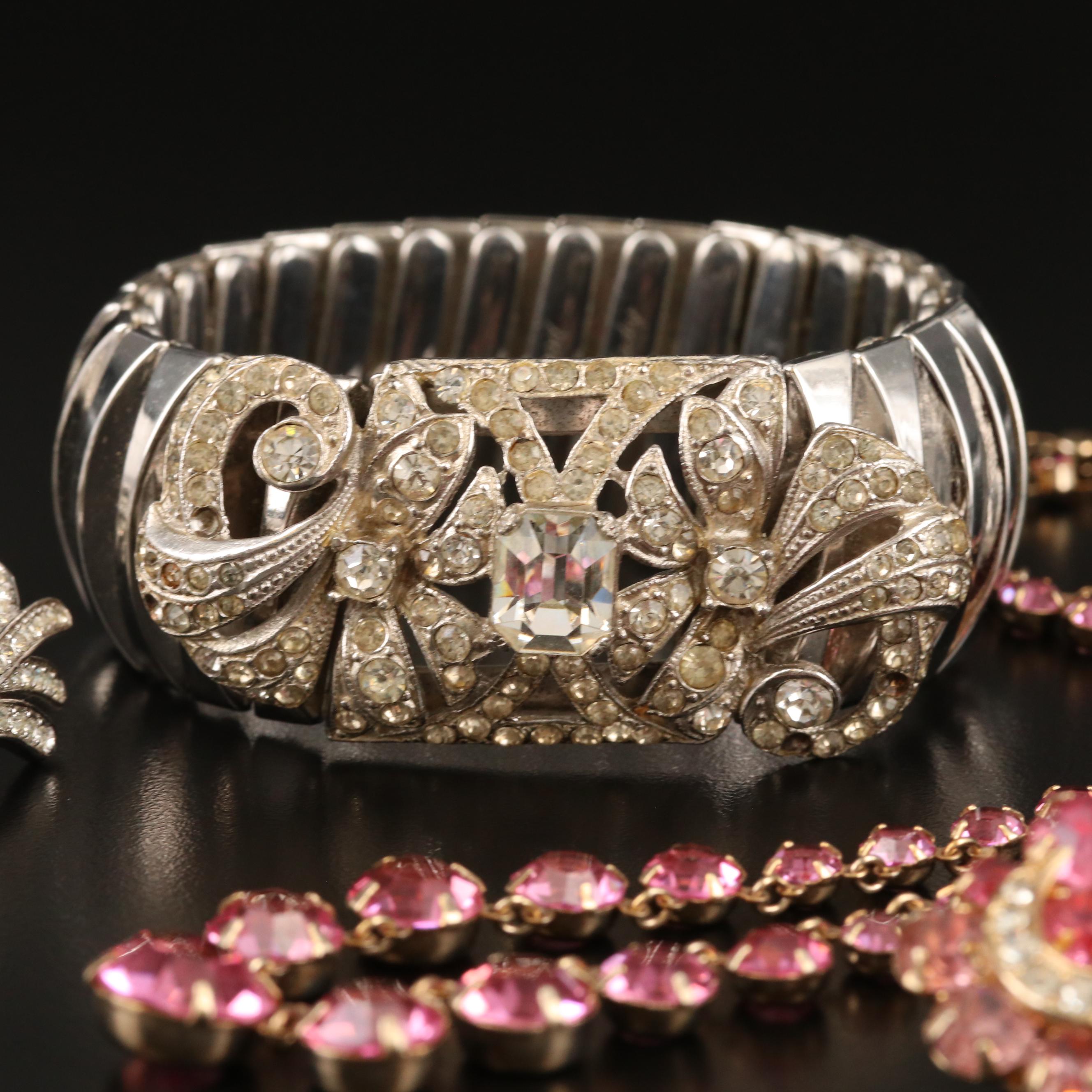 Vintage Harwood Leading Lady Rhinestone Expansion Bracelet and Other Jewelry