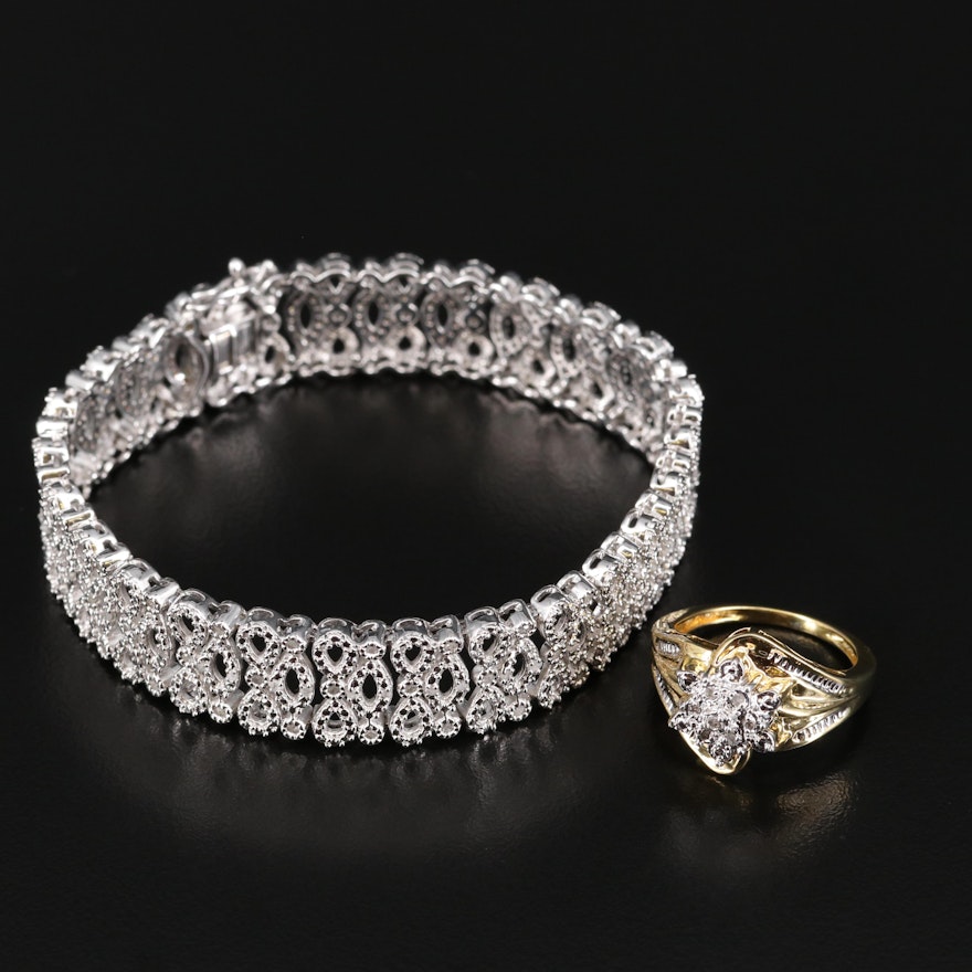 Diamond Cluster Ring and Bracelet