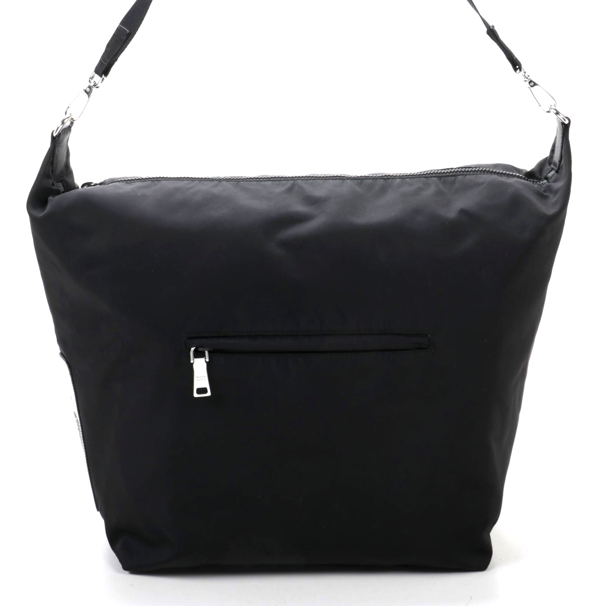 Prada Large Technical Zip Hobo Bag in Black Tessuto Nylon