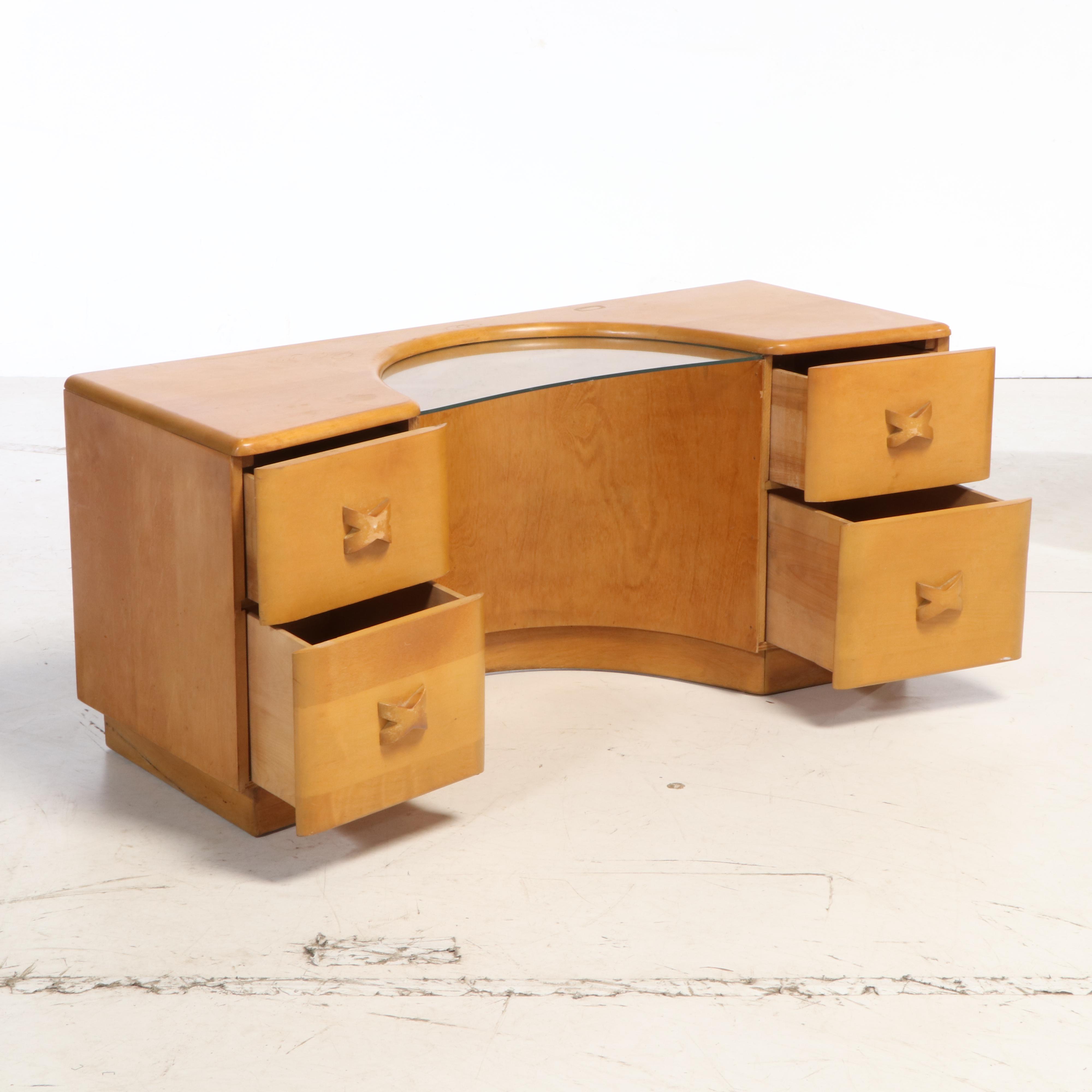 Heywood-Wakefield "Rio" Vanity and Mirror, with Velvet Tufted Stool, circa 1940