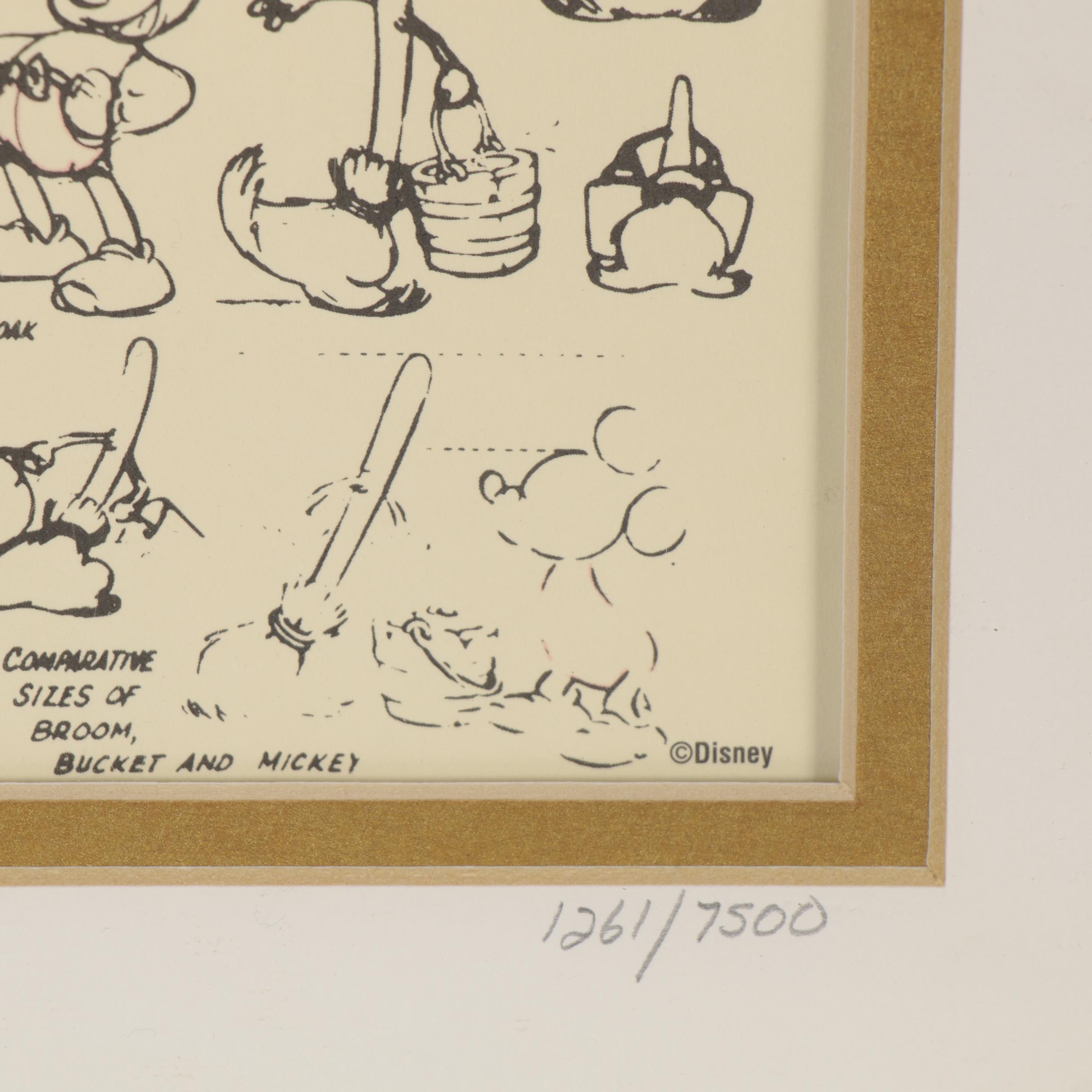 Lithograph and Offset Lithographs of Disney Character Sketches, Including Pins