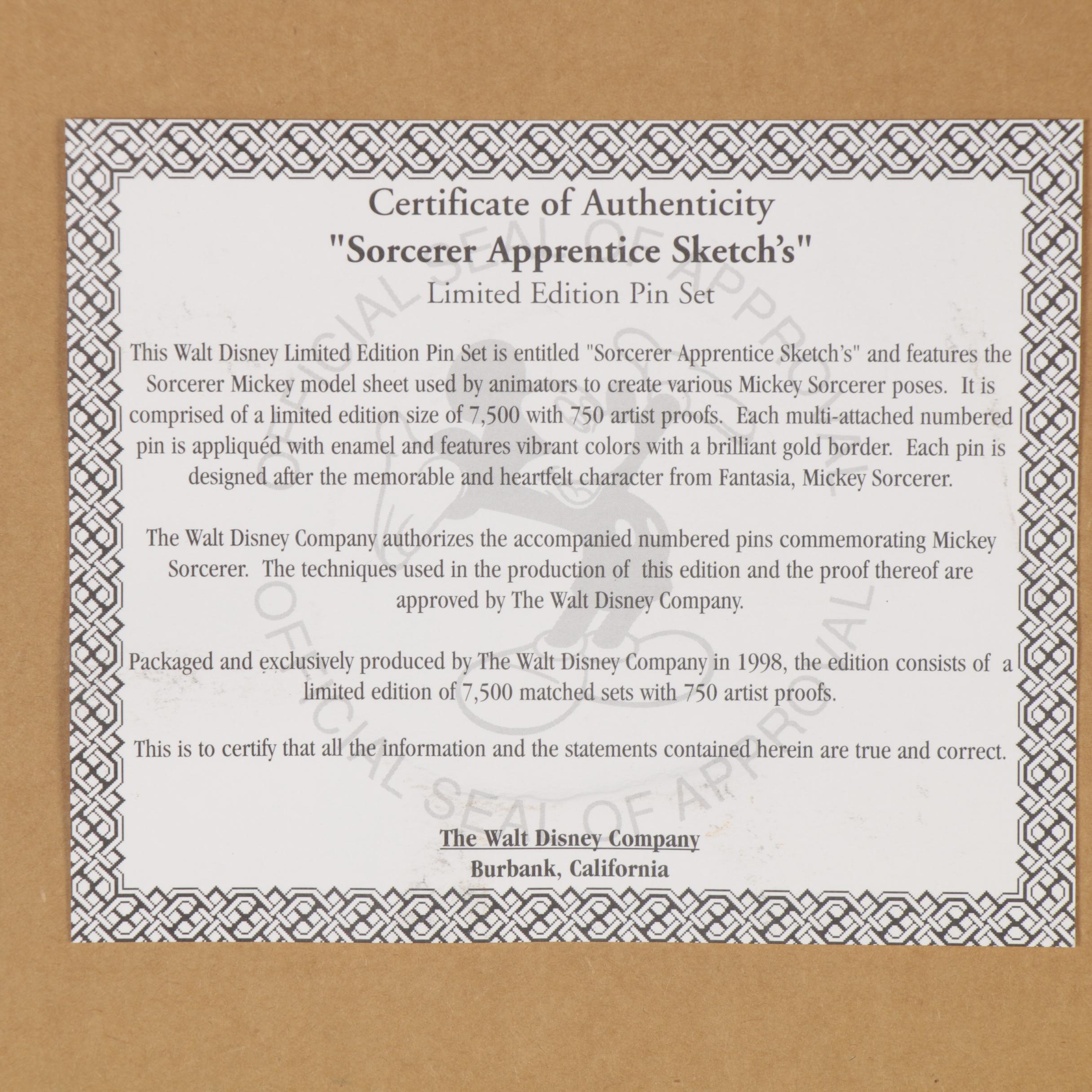 Lithograph and Offset Lithographs of Disney Character Sketches, Including Pins