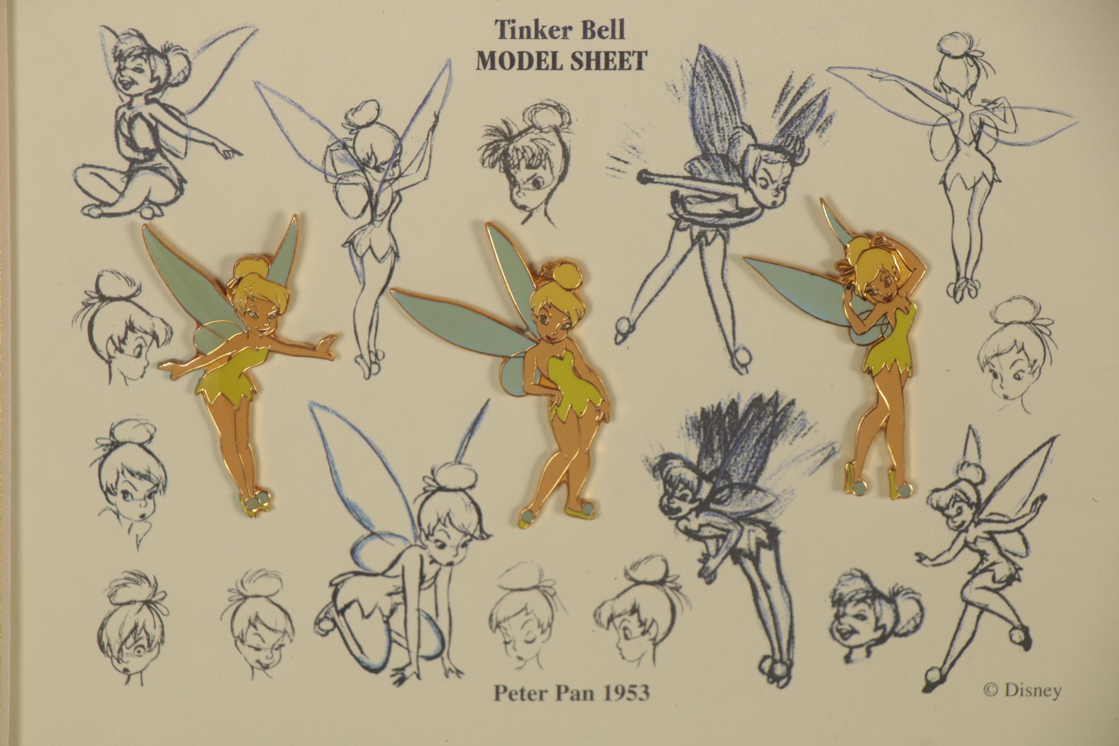 Lithograph and Offset Lithographs of Disney Character Sketches, Including Pins