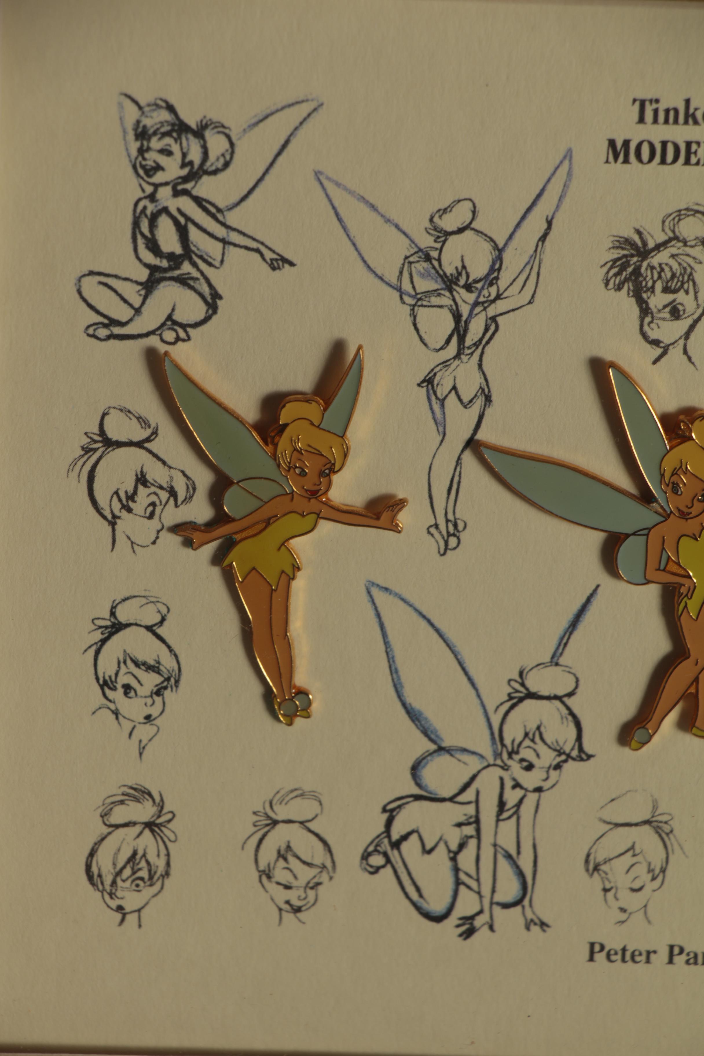 Lithograph and Offset Lithographs of Disney Character Sketches, Including Pins