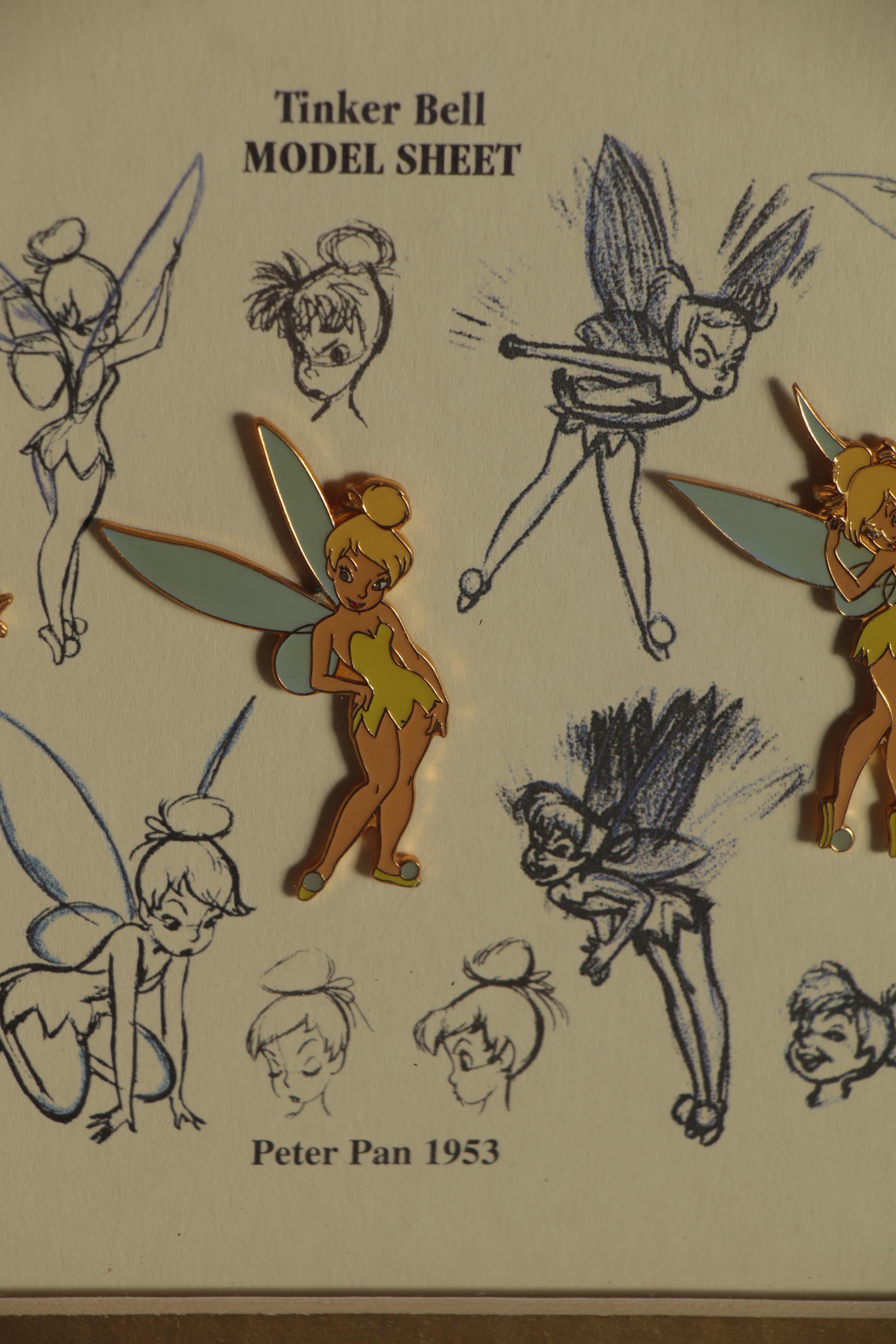 Lithograph and Offset Lithographs of Disney Character Sketches, Including Pins
