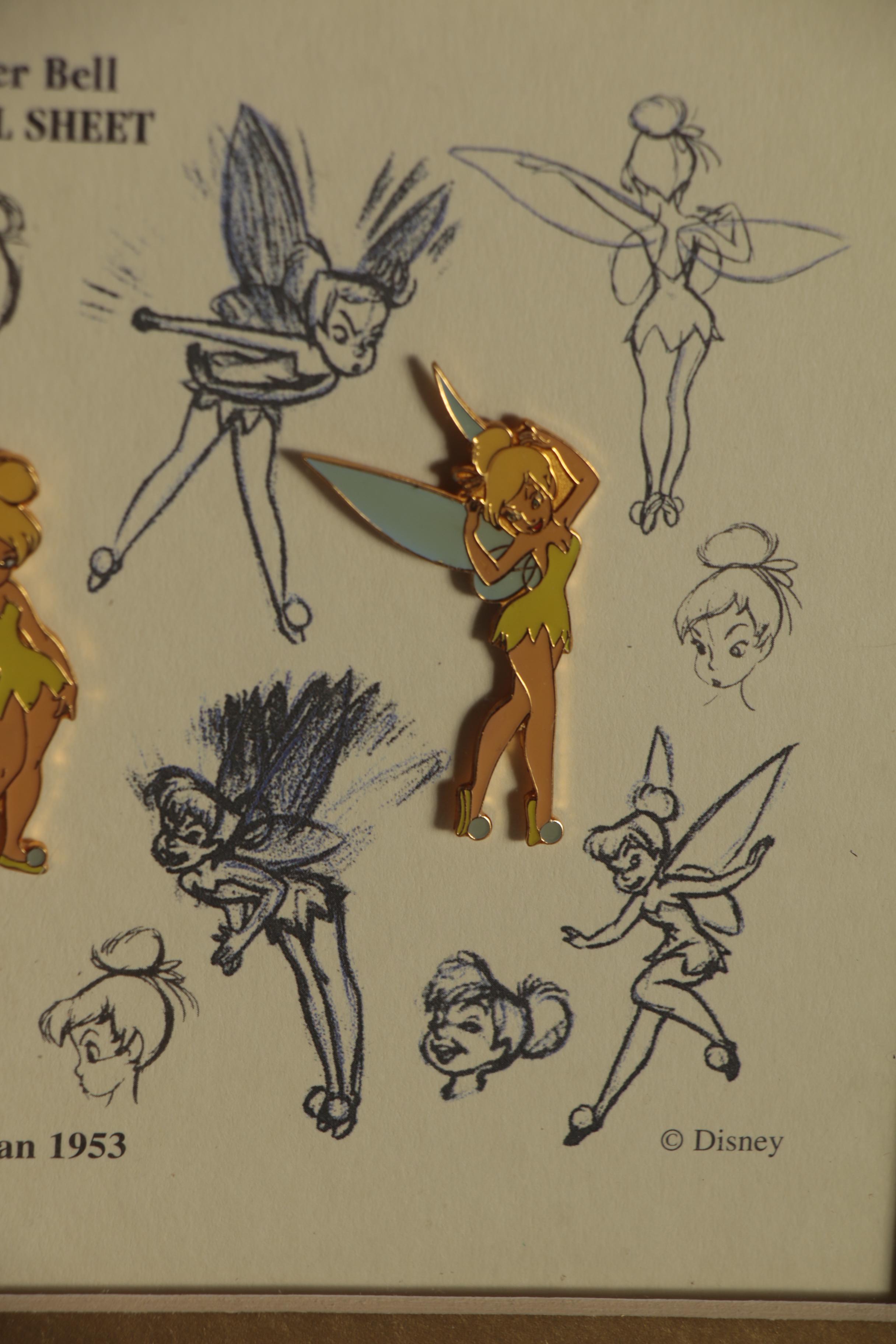 Lithograph and Offset Lithographs of Disney Character Sketches, Including Pins
