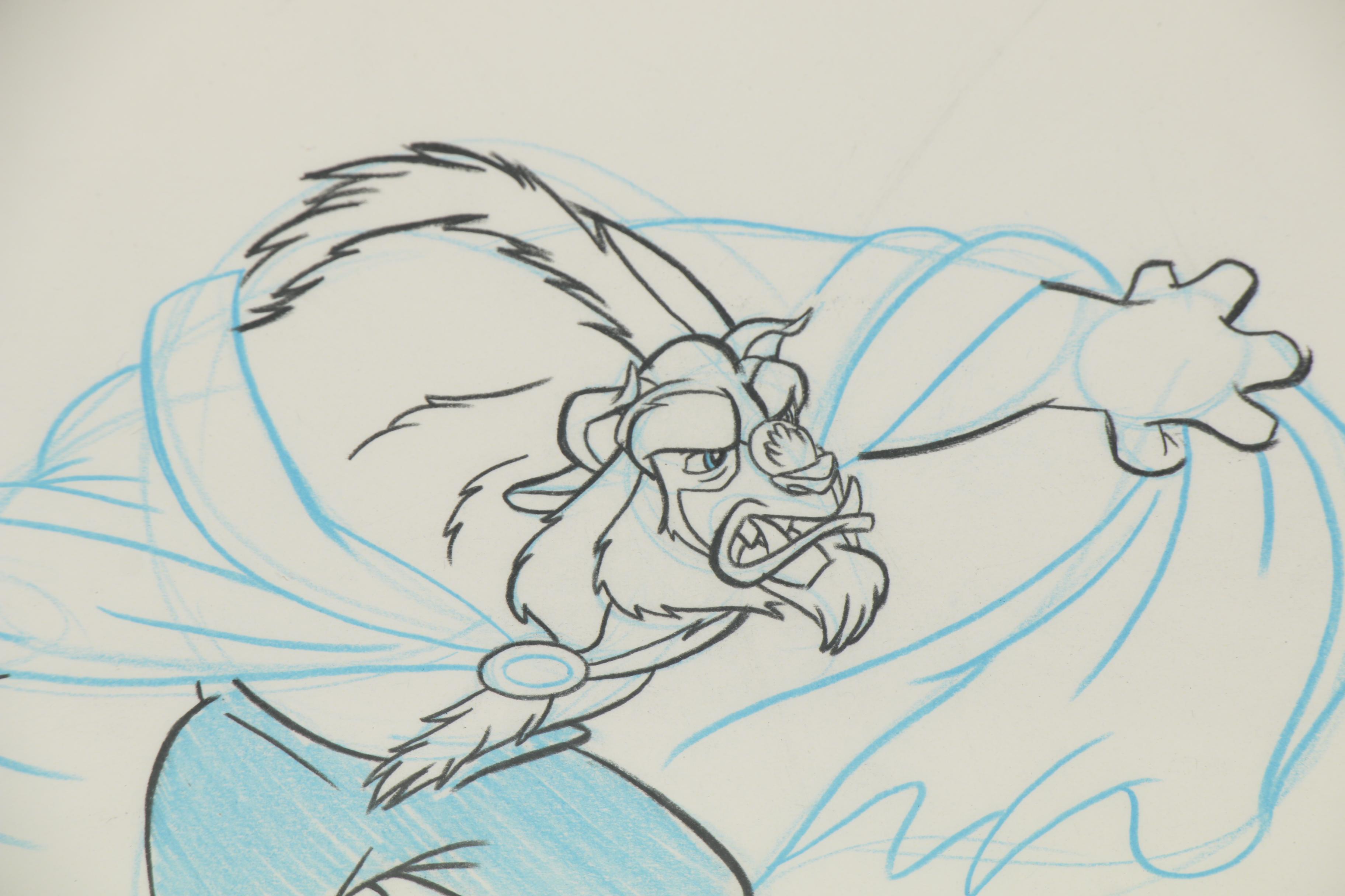 Lithograph and Offset Lithographs of Disney Character Sketches, Including Pins