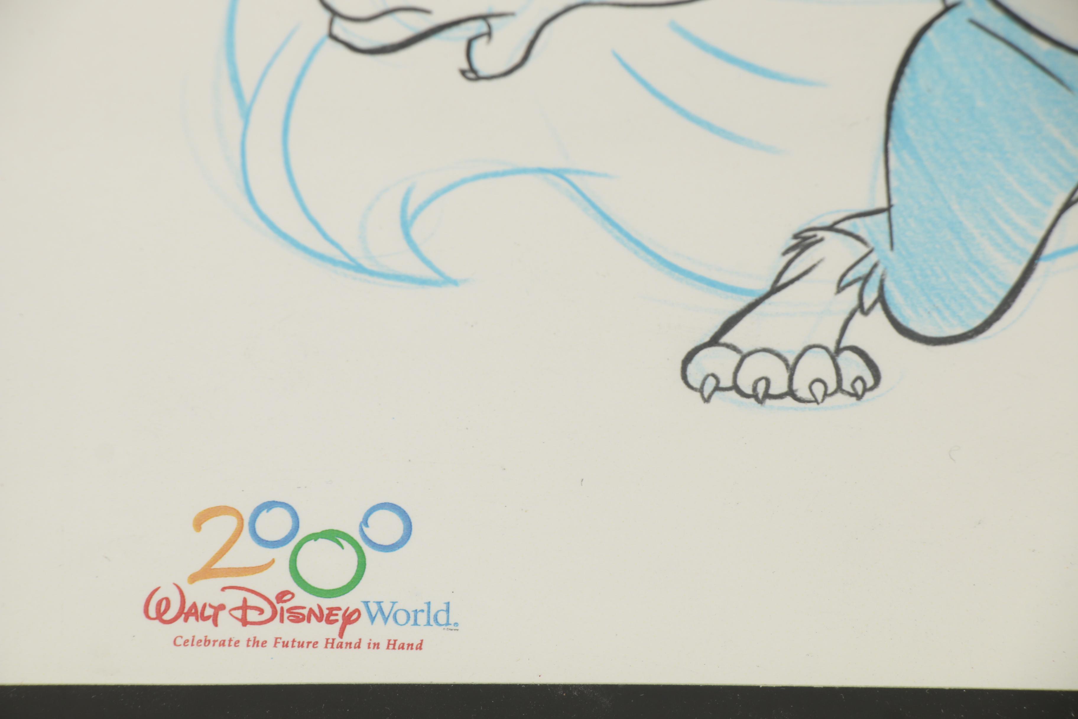 Lithograph and Offset Lithographs of Disney Character Sketches, Including Pins