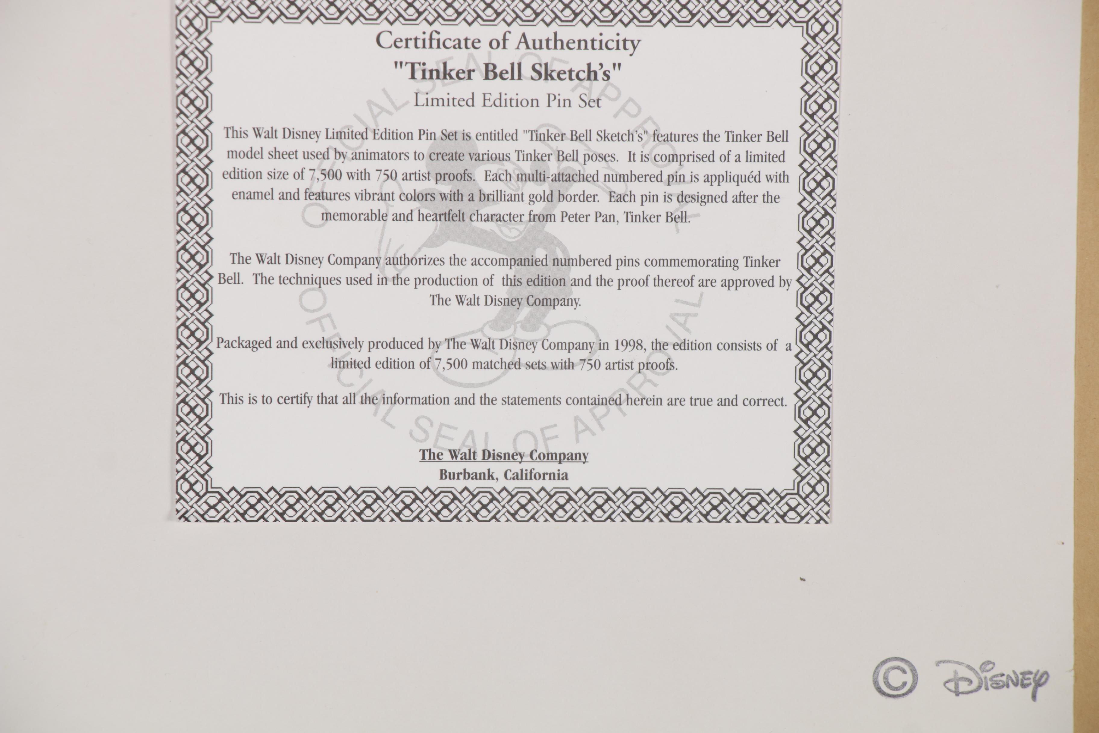 Lithograph and Offset Lithographs of Disney Character Sketches, Including Pins