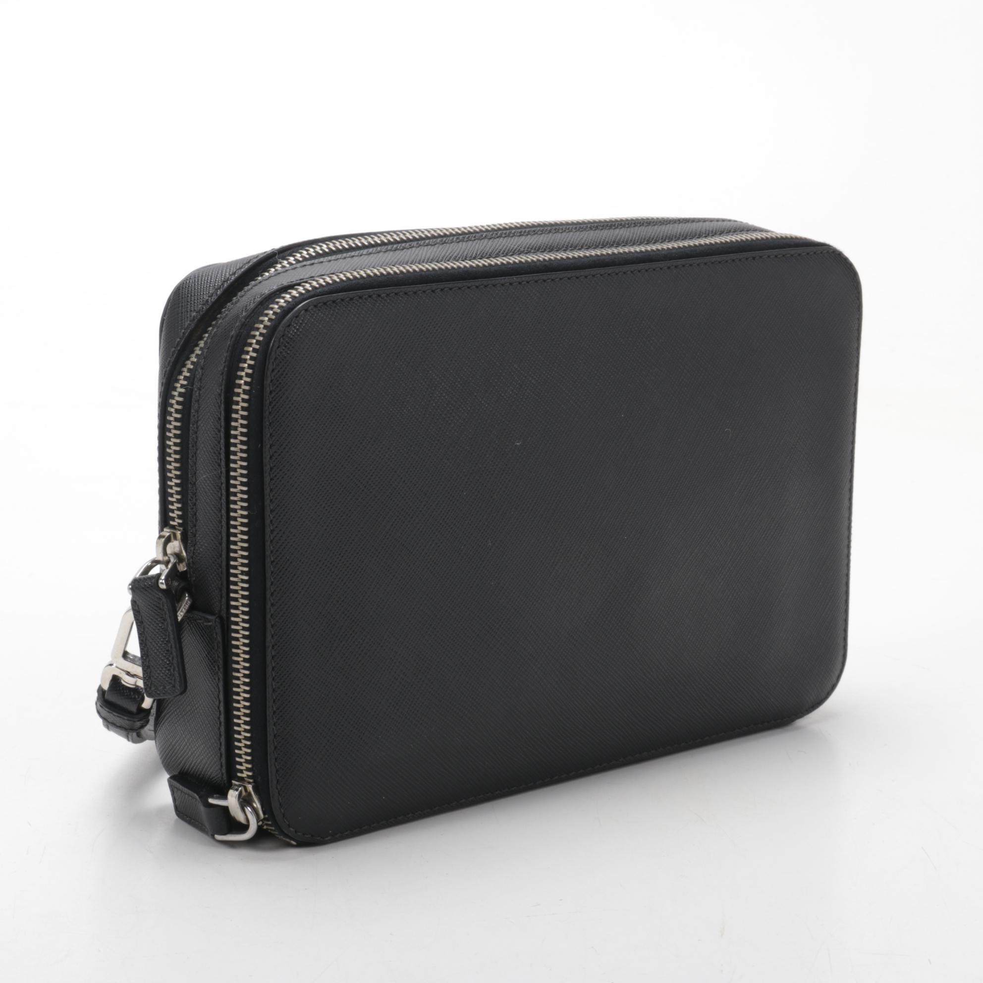 Prada Black Saffiano Leather Travel Organizer Wristlet